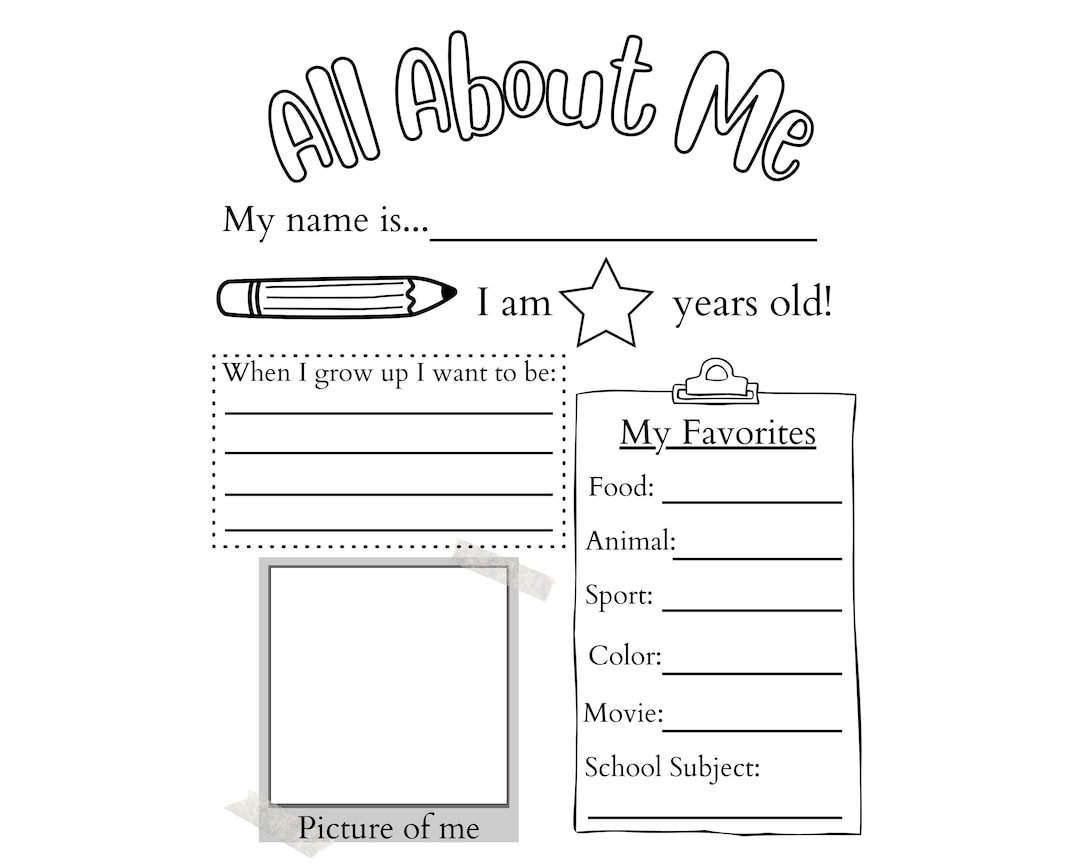 All About Me Worksheet First Day Of School Activity PDF Etsy