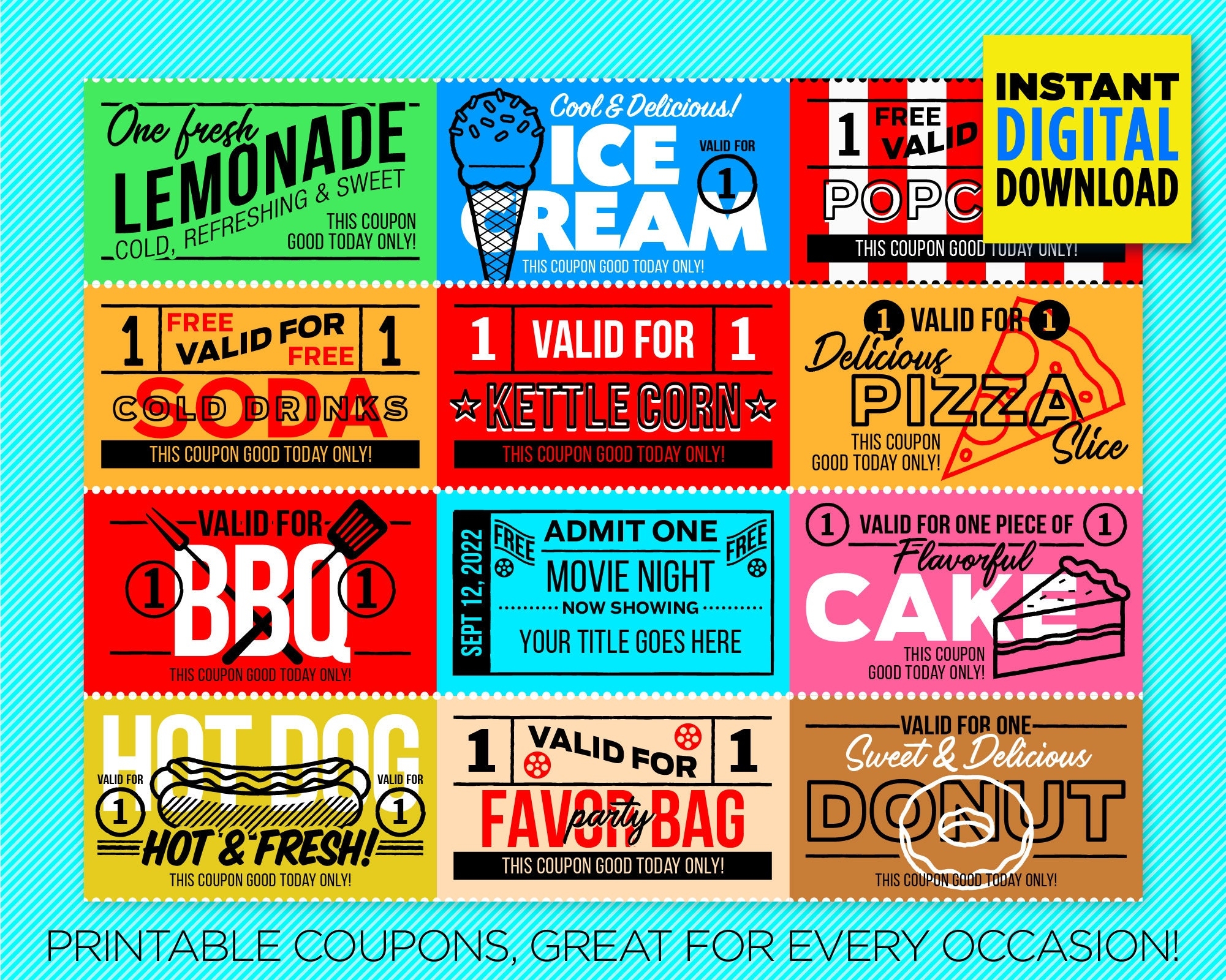 All occasion Printable Coupons Great For Any Family Reunion Birthday Party Pool Party Movie Night Party Etc EASY TO EDIT And Print Etsy