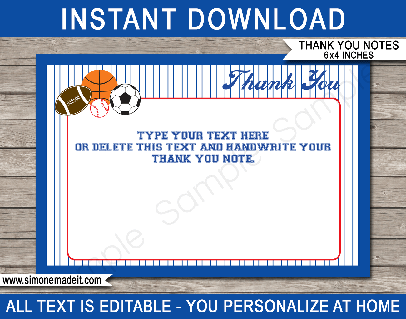 All Star Sports Party Thank You Cards Template