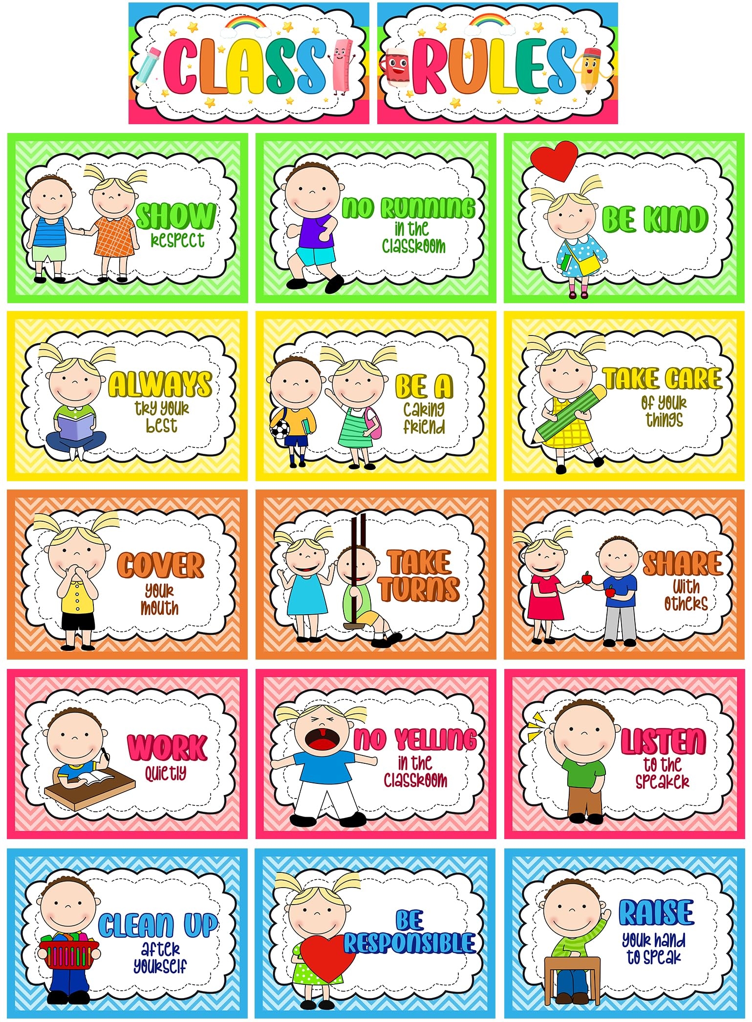 Alpurple Pack Of 17 A4 Classroom Rules Preschool Class Rules Posters Classroom Rules Pin Board Decorations For Nursery Preschool Primary School Amazon de Stationery U0026 Office Supplies