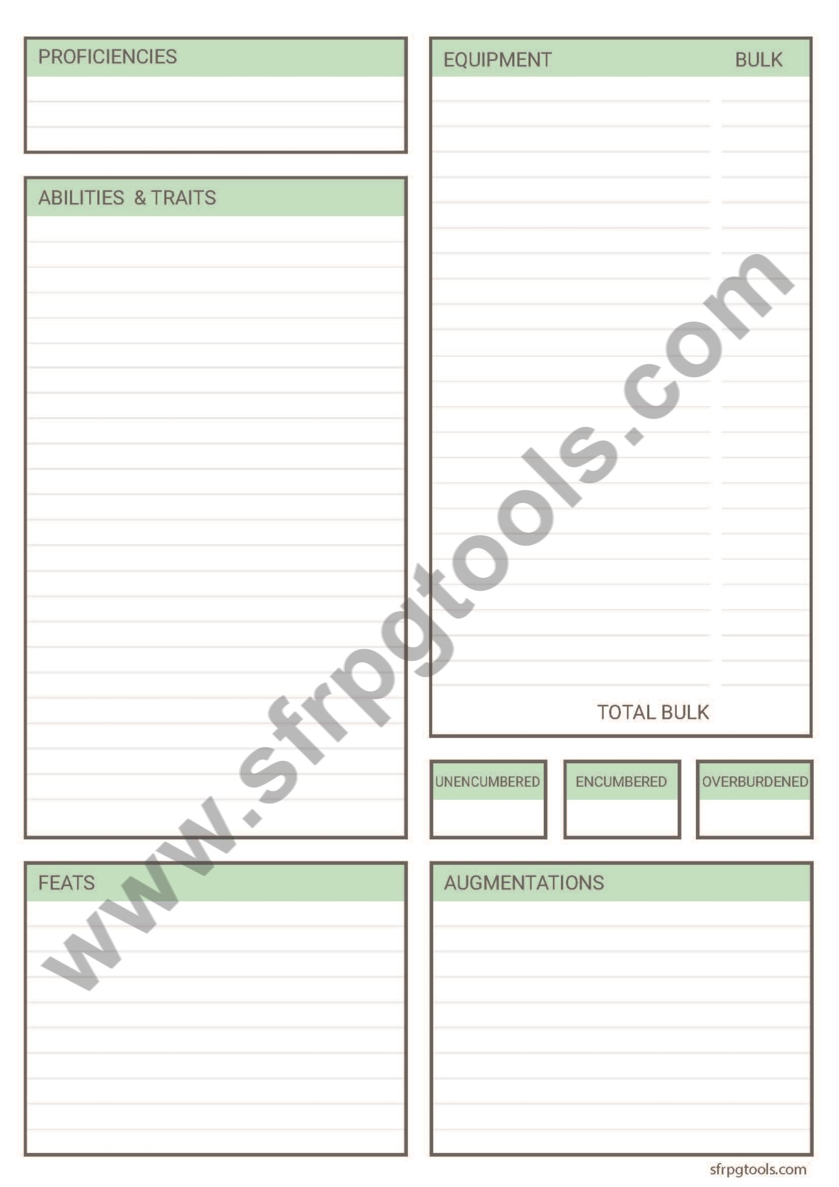Alternate Starfinder Character Sheet