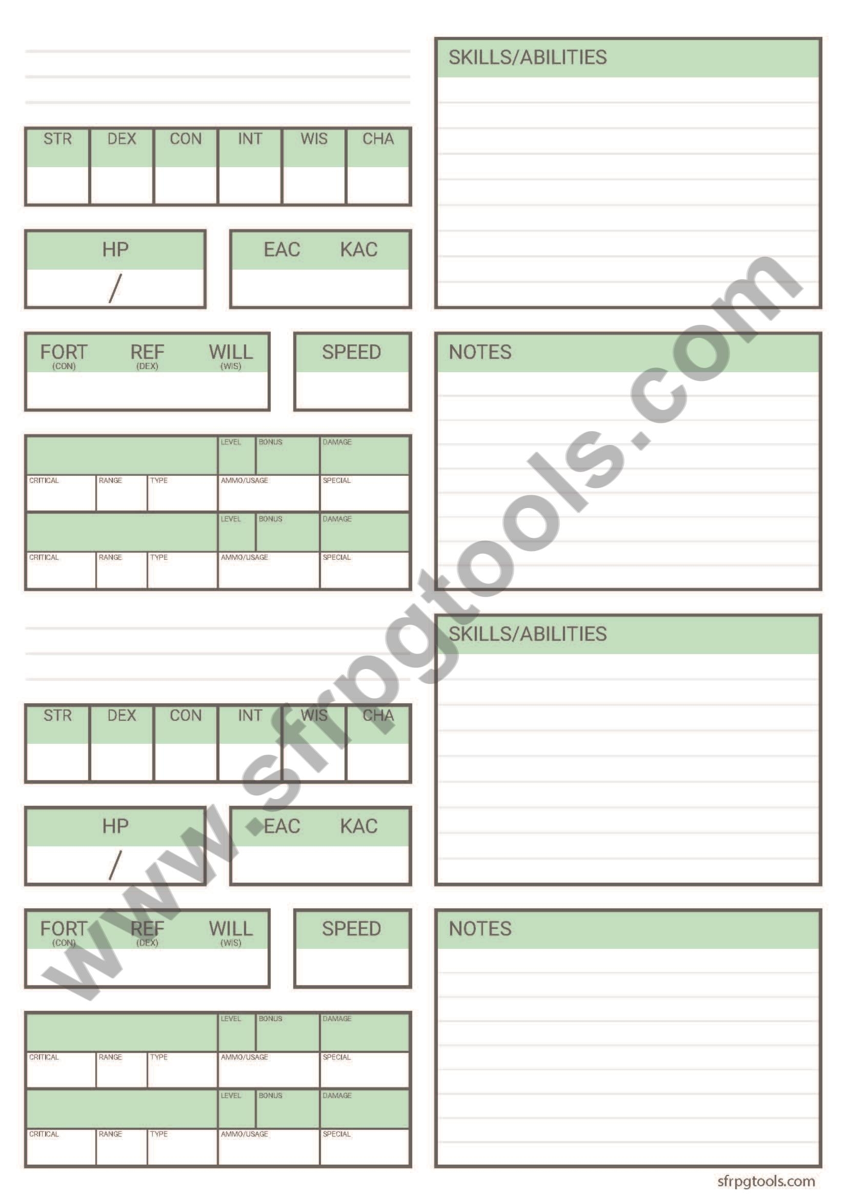 starfinder character sheet printable
