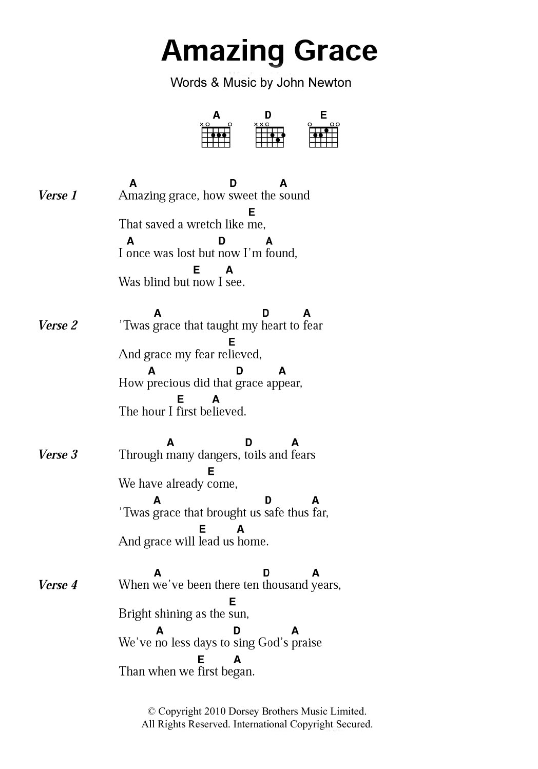 amazing grace lyrics printable