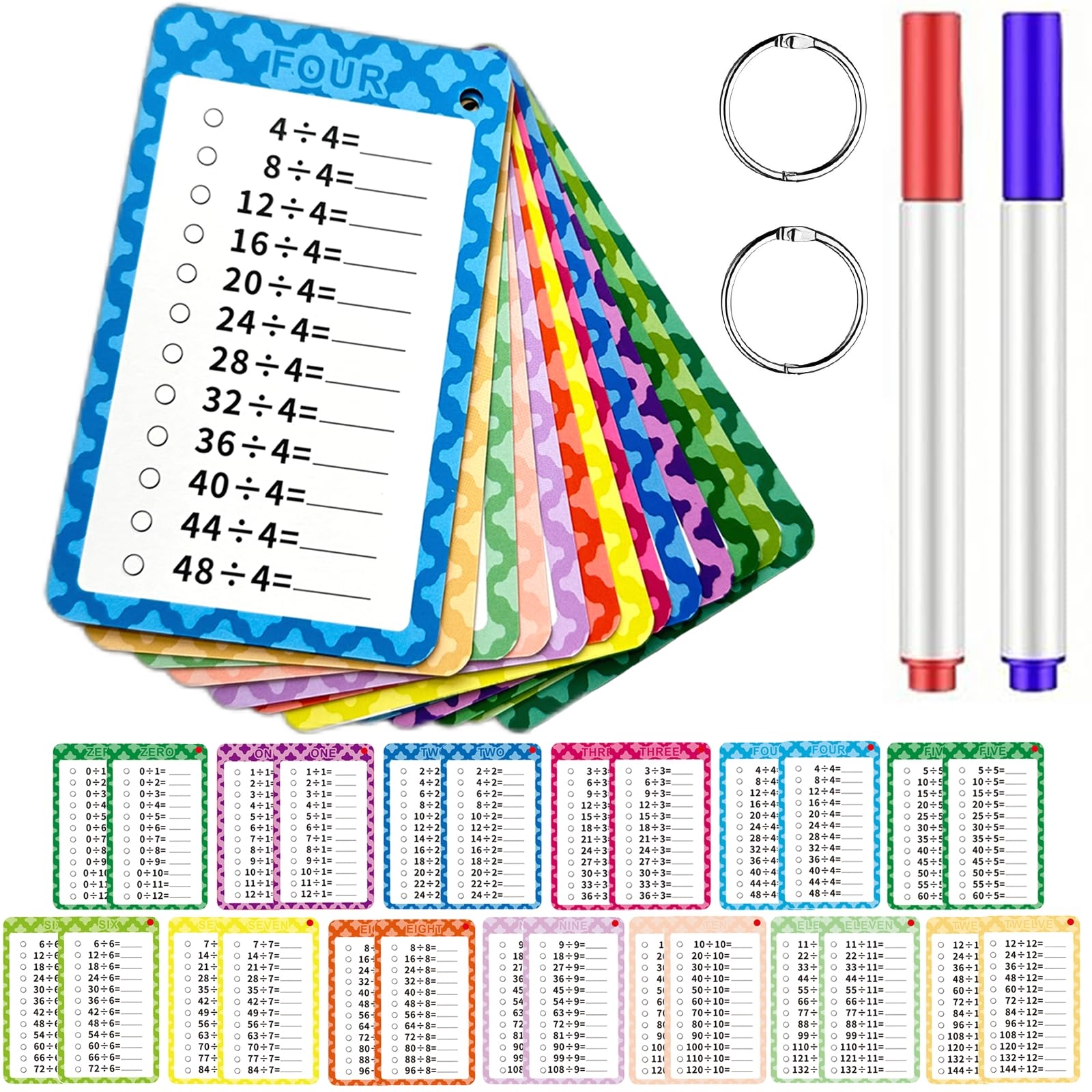Amazon 13 Pcs Division Flashcards 0 12 Educational Times Table Flashcards With 2 Dry Erase Markers 2 Rings Division Chart Math Flashcards For 1st To 3rd Grades Fun Math Game Classroom Learning Supplies 