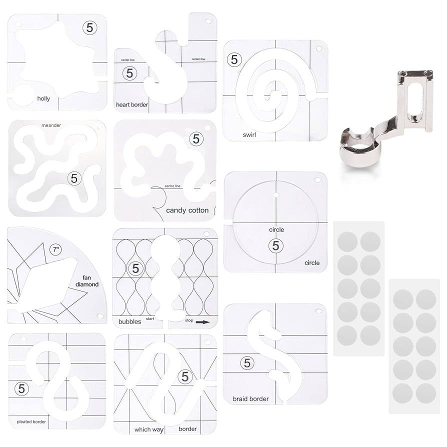 Amazon 14 PCs Free Motion Quilting Template Set Includes 11 Quilting Templates 3mm High Shank Ruler Foot Non Slip Grips Free Motion Quilting Rulers And Templates For DIY Quilting On Sewing Machine 