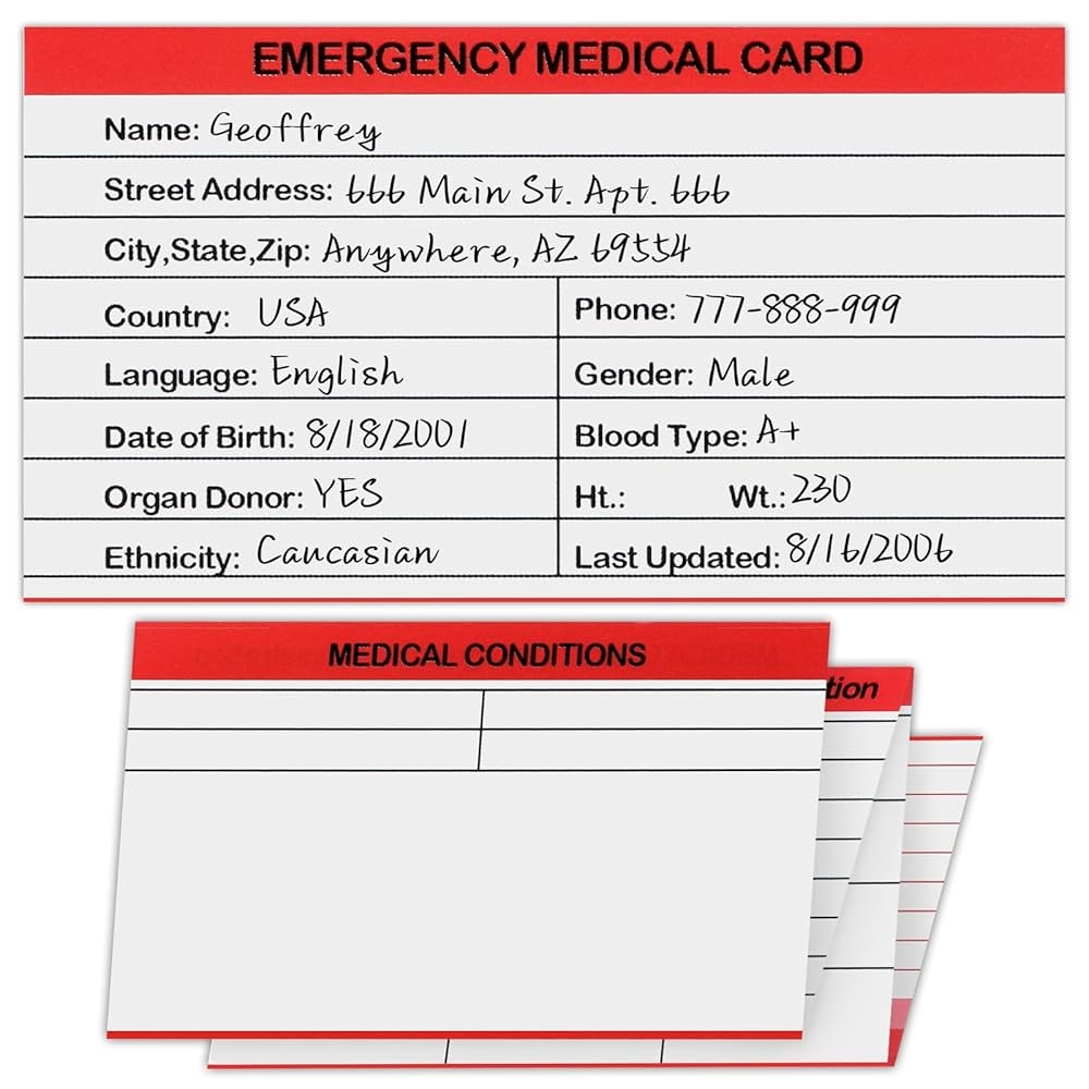 Amazon 24 Pack Red Emergency Medical ID Wallet Pocket Size Medication List Caretaker Cards Health U0026 Household