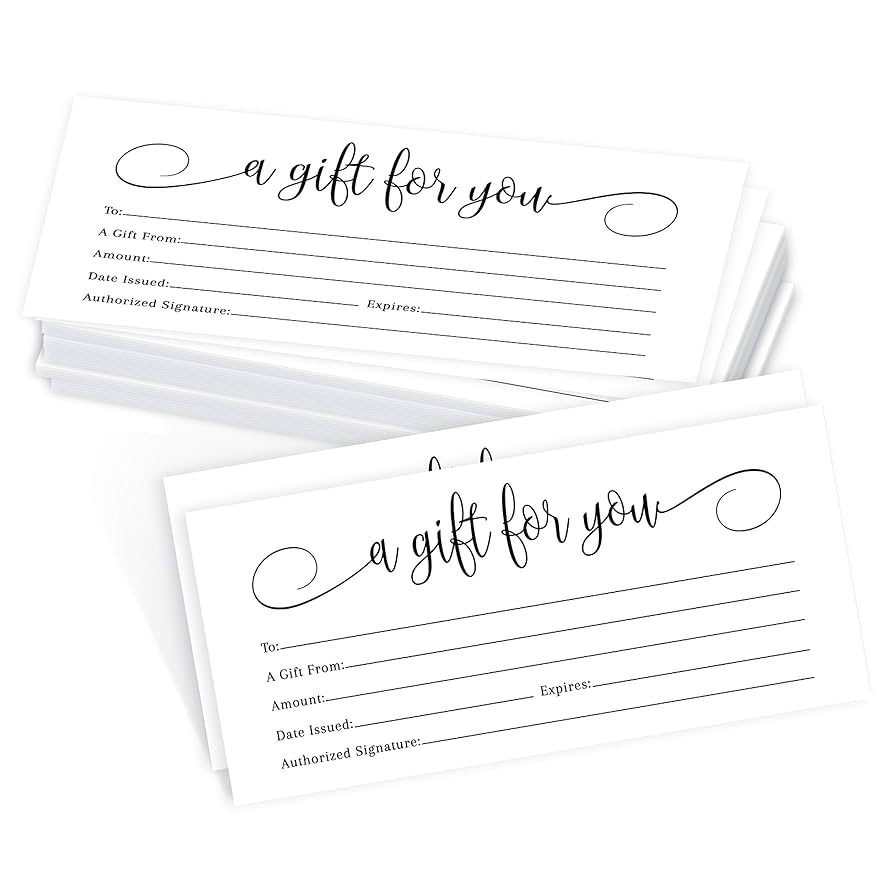 Amazon 25 4x9 White Blank Gift Certificate Cards Vouchers 
