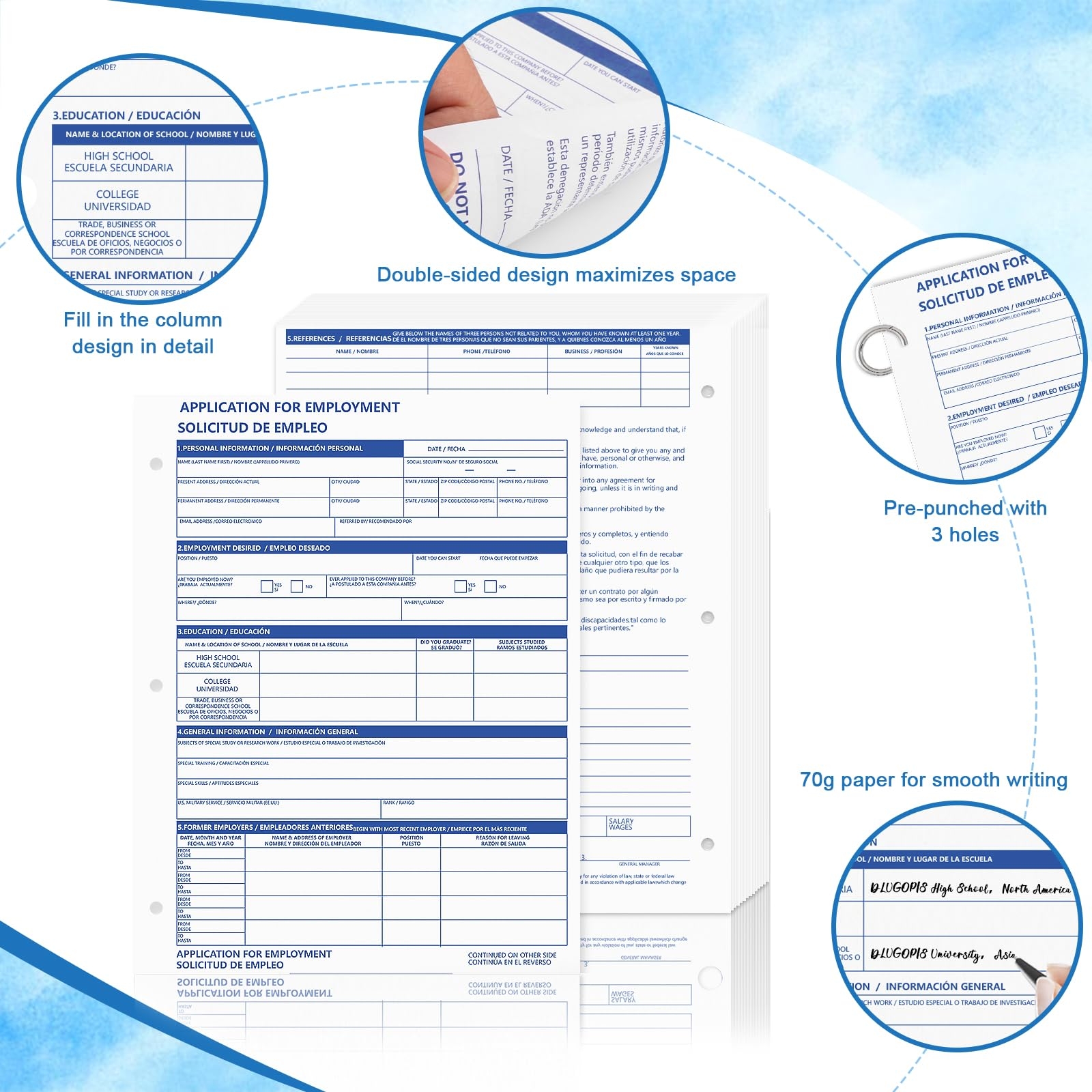 Amazon 50 Sheets Bilingual Employee Application Folders 8 5 