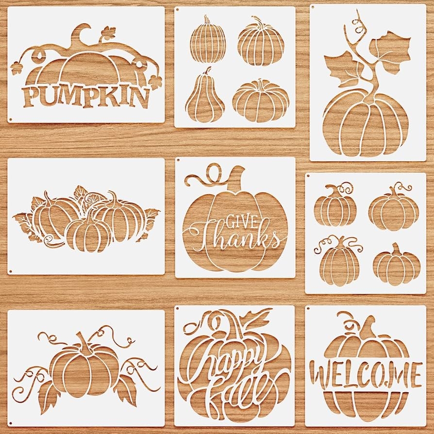 Amazon 9 Pieces Fall Pumpkin Stencil For Painting Reusable Thanksgiving Autumn Stencil Welcome Happy Fall Wall Art Template Plastic Farmhouse Stencils For Painting On Wood Wall Decor Arts Crafts U0026 Sewing