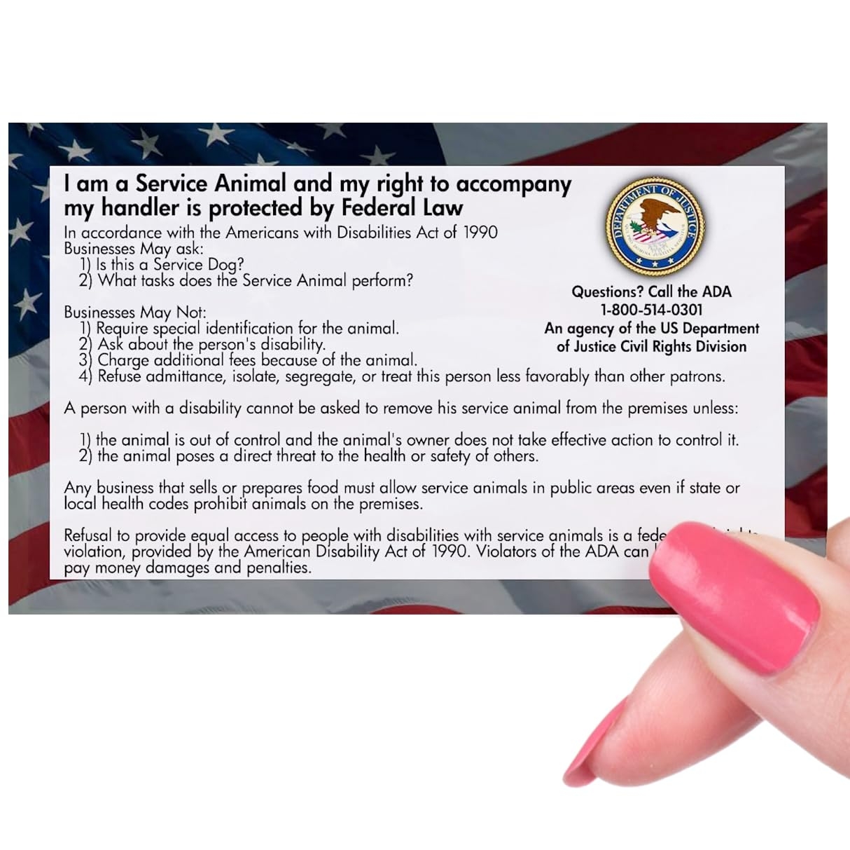Amazon ADA Service Dog Law Cards 2025 THE ORIGINAL 50 ADA Service Dog Information Cards Service Dog Card States Your Legal Rights Use With Your Service Dog Certificate Office Products