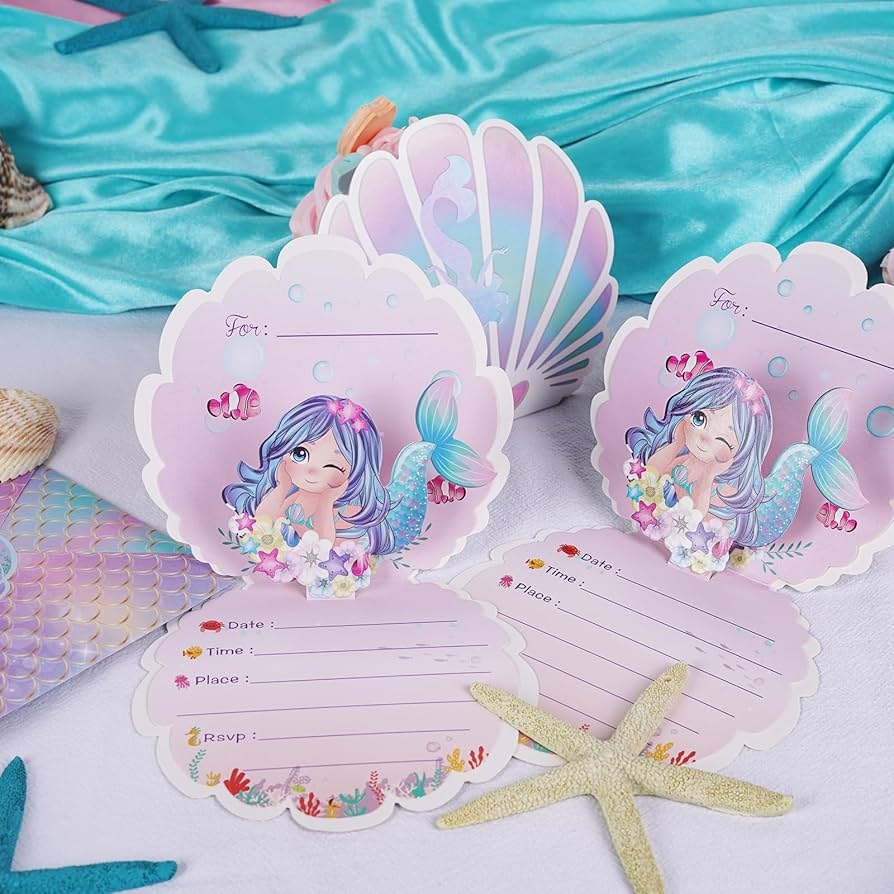 Amazon AerWo 24 PCS Mermaid Birthday Invitations Girl With Envelopes Stereoscopic Exquisite Kids Birthday Party Invitations Mermaid Party Supplies Little Mermaid Under The Sea Party Decorations Home U0026 Kitchen