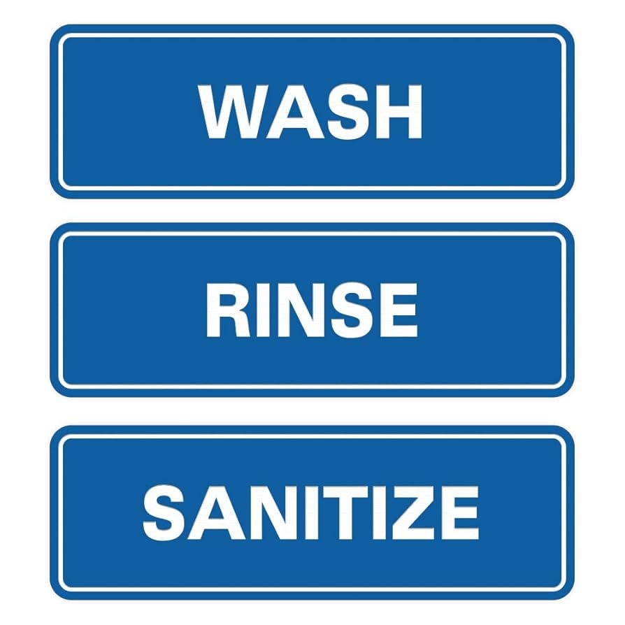 Amazon All Quality Standard WASH RINSE SANITIZE Set Of 3 Bay Sink Signs Restaurant U0026 Commercial Kitchen Sink Signs Easy To Install Blue Large Industrial U0026 Scientific
