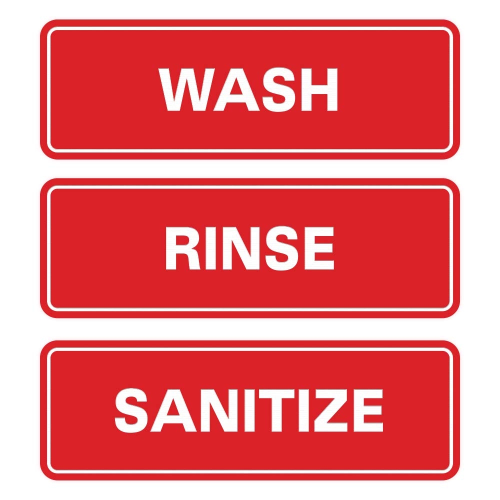 Amazon All Quality Standard WASH RINSE SANITIZE Set Of 3 Bay Sink Signs Restaurant U0026 Commercial Kitchen Sink Signs Easy To Install Red Large Industrial U0026 Scientific