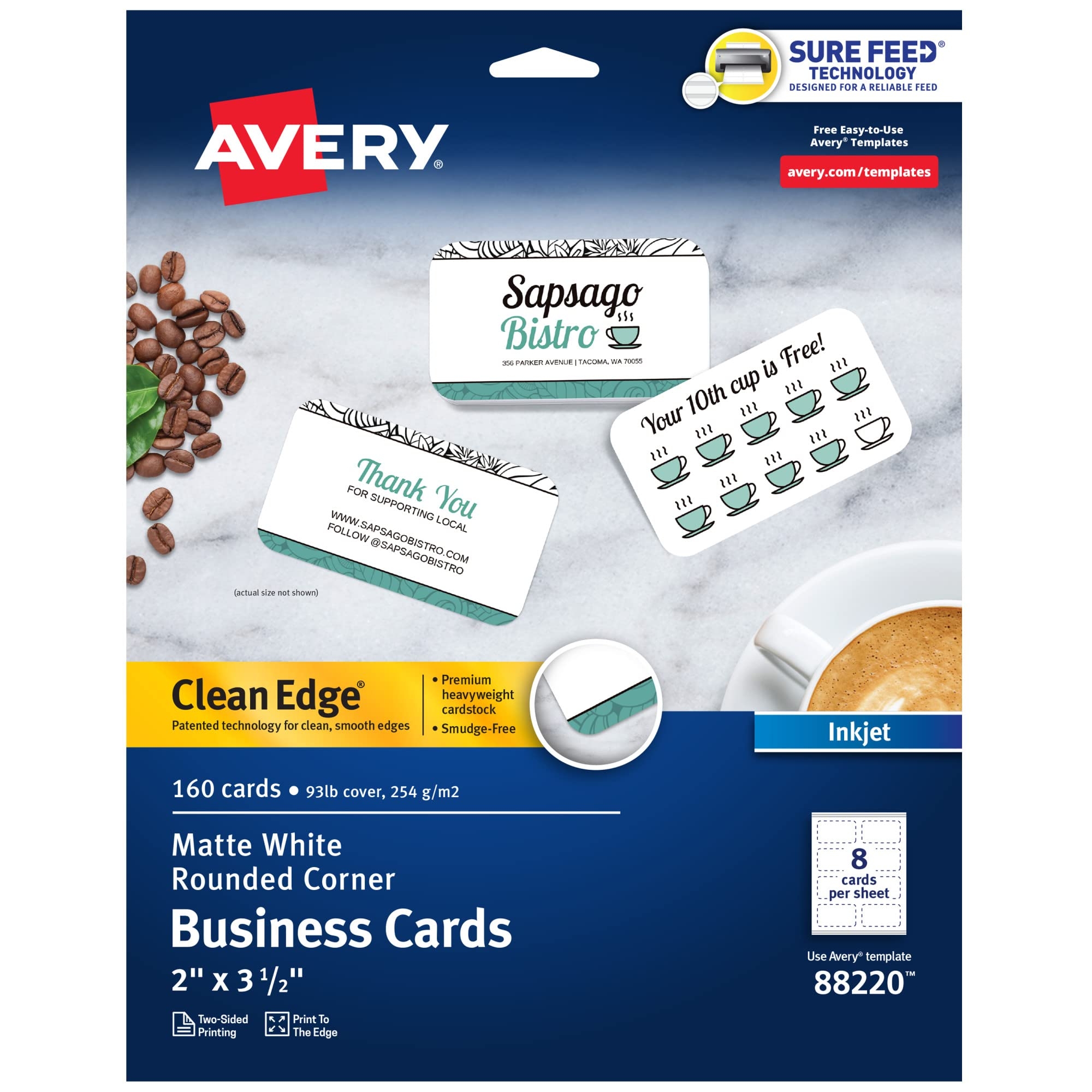 Amazon Avery Clean Edge Printable Business Cards With Sure Feed Technology Rounded Corners 2