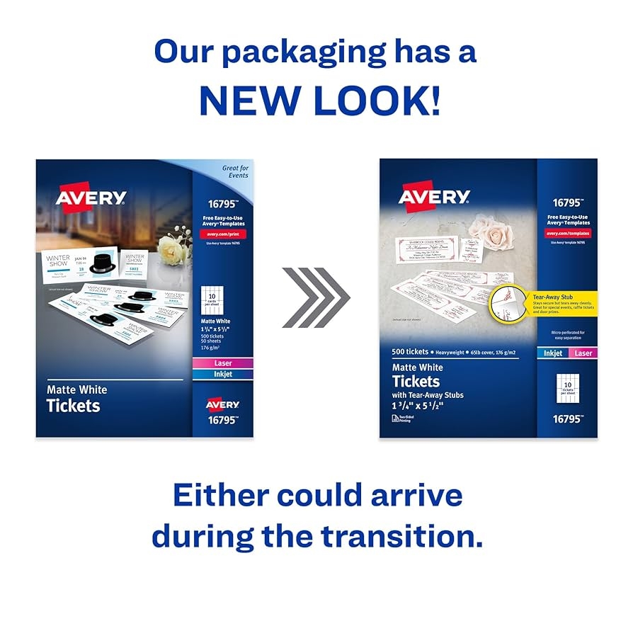 Amazon Avery Printable Tickets With Tear Away Stubs 1 75