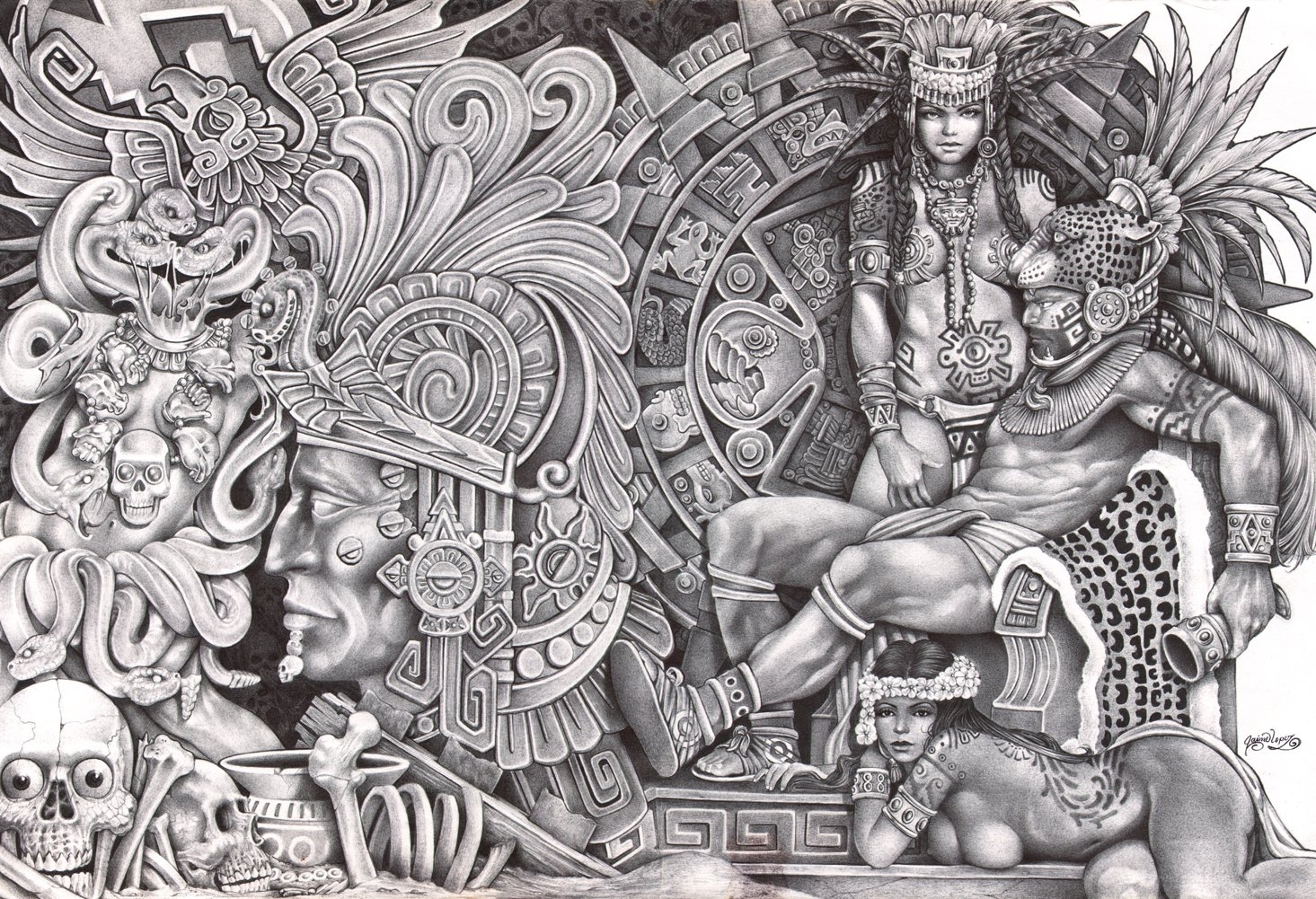 Amazon Aztec Dream By Mouse Lopez Mexican Indian Black 