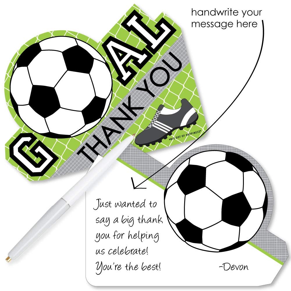 Amazon Big Dot Of Happiness Goaaal Soccer Shaped Thank You Cards Baby Shower Or Birthday Party Thank You Note Cards With Envelopes Set Of 12 Office Products