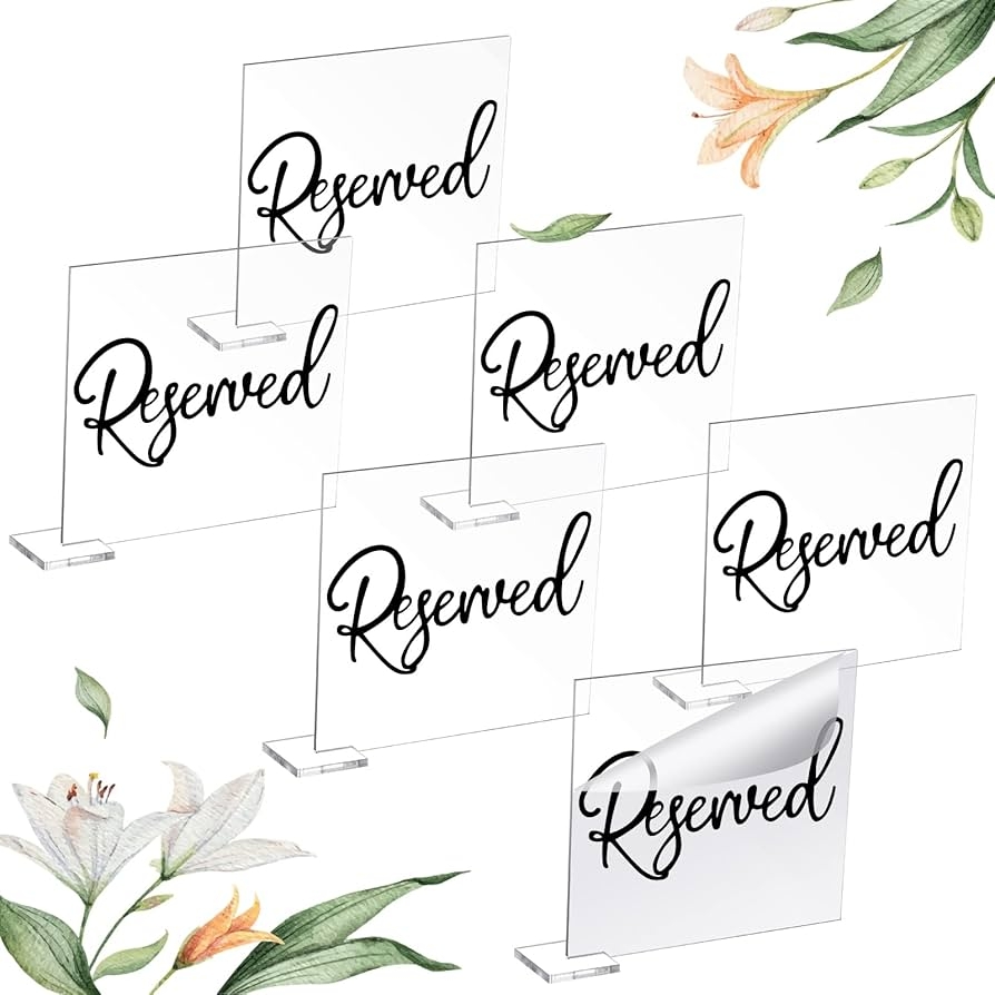 Amazon Bucherry 6 Pcs Black Reserved Table Signs For Wedding Acrylic Reserved Seating Signs Clear Acrylic Stands With Cursive Letters For Chairs Wedding Party Meeting Restaurant Ceremony Office Home U0026 Kitchen