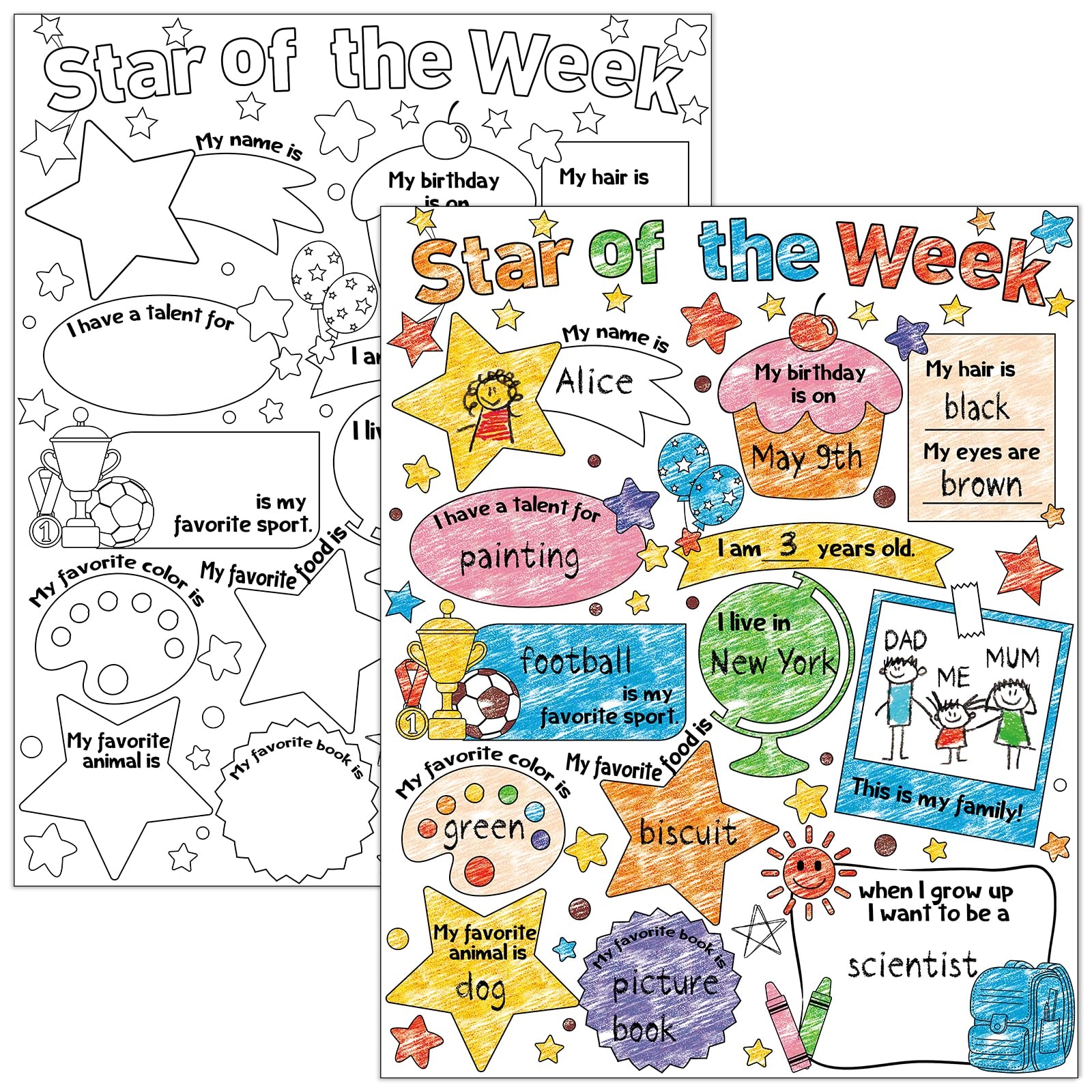 Amazon CHUNNIN 40 Pcs Star Of The Week Posters All About Me Star Student Poster To Fill In For Kid Student Teacher Star Of The Week Coloring Posters For Elementary School Kindergarten