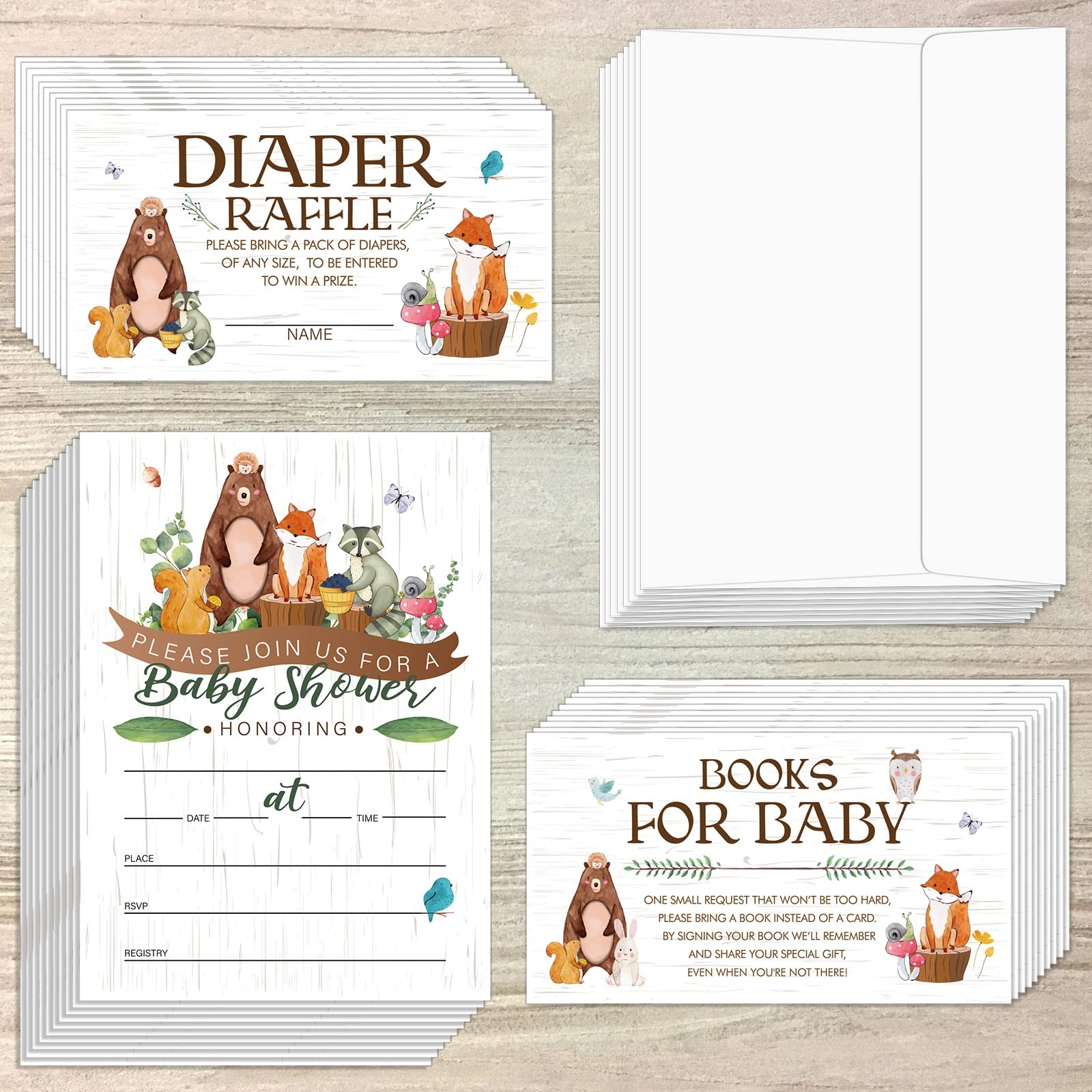 Amazon Containlol Sets Of 28 Woodland Animal Baby Shower Invitations Diaper Raffle Tickets Baby Shower Book Request Cards With Envelopes For Boy Girl Woodland Creatures Forest Welcome Theme Party Supplies Baby