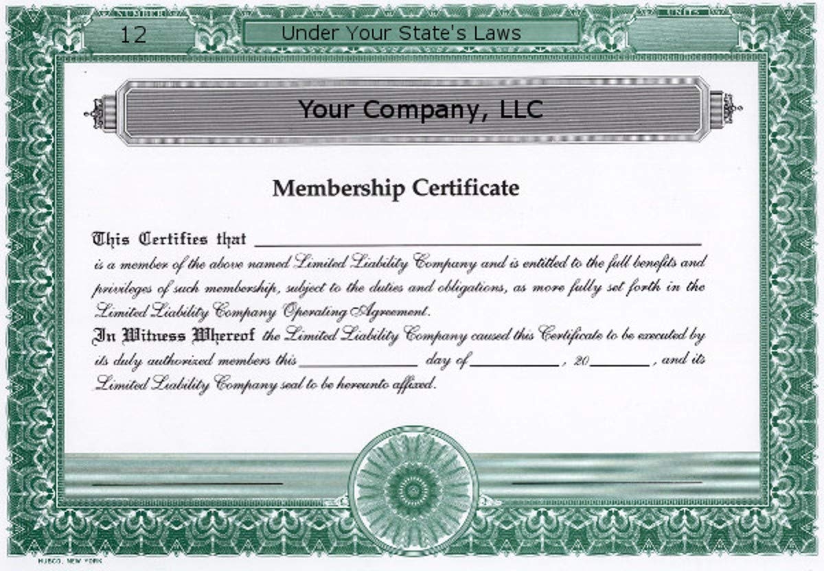 Amazon Custom Printed LLC Membership Certificates HUBCO Green 20 Pack Office Products