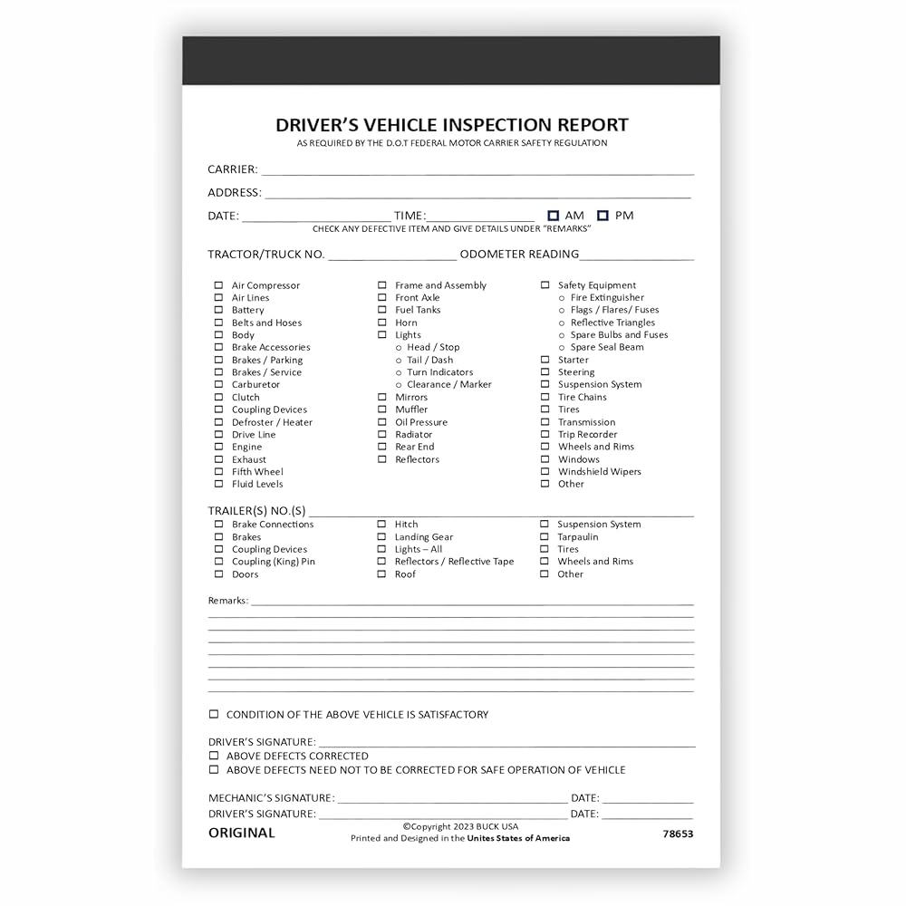 Amazon Detailed Driver Vehicle Inspection Report Book 2 Ply Carbonless 5 5