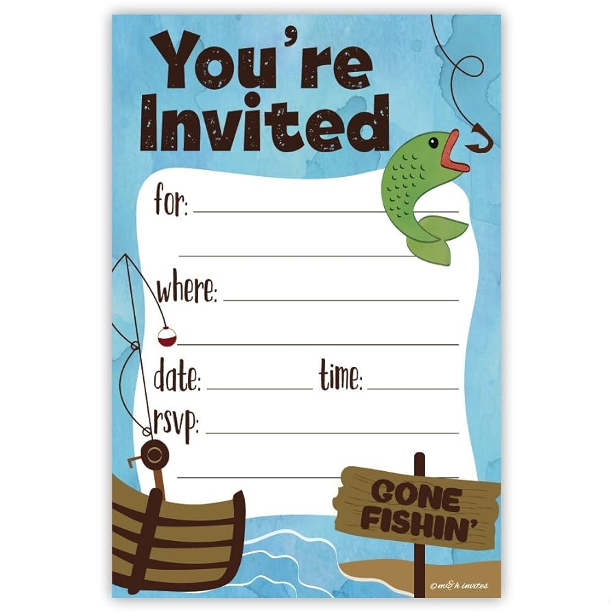 Amazon Fishing Party Invitations 20 Count With Envelopes Home U0026 Kitchen
