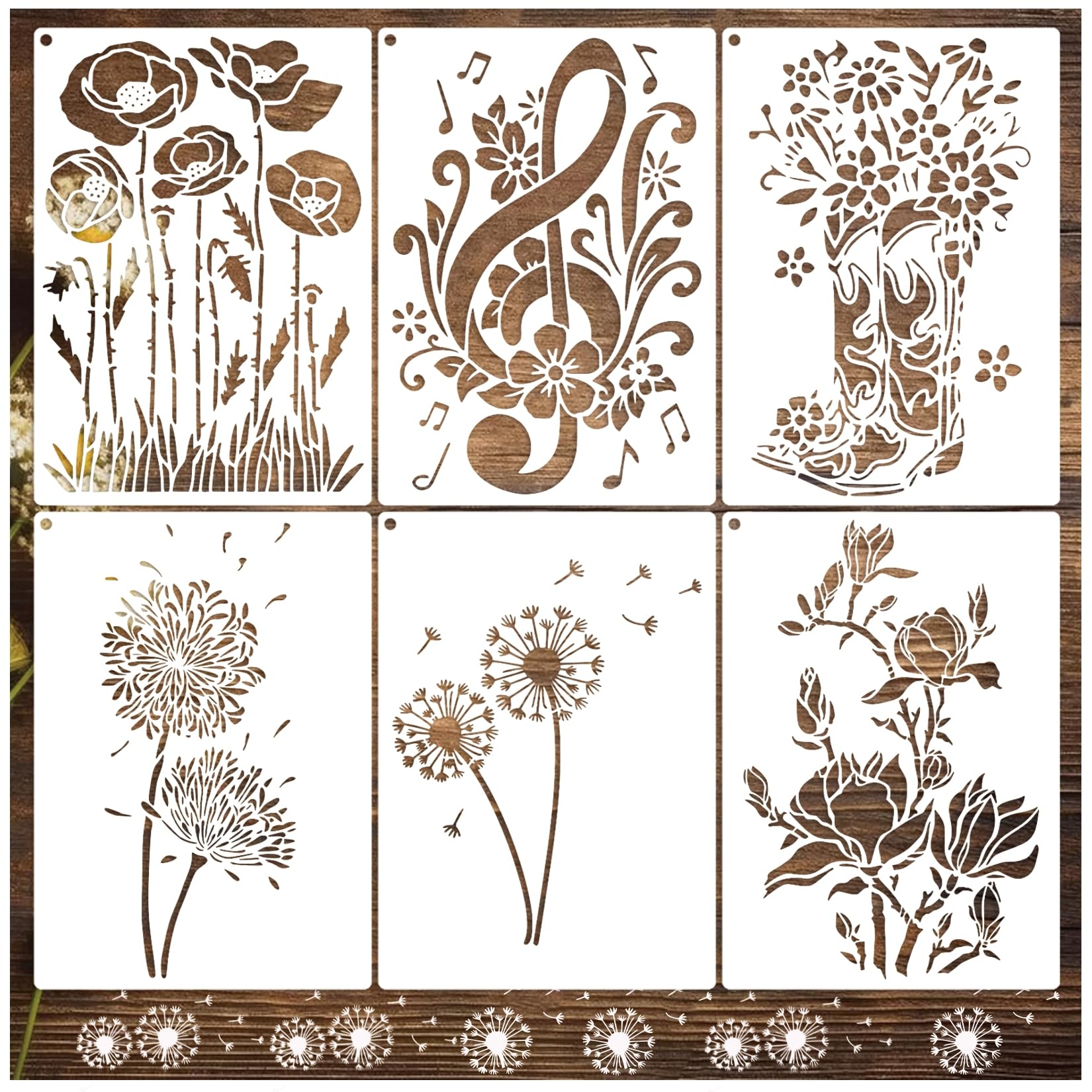 Amazon Flower Stencils For Painting On Wood Dandelion Stencils For Crafts Reusable Wood Burning Drawing Art Floral Paint Stencils And Patterns For Wall Cake Cookie Canvas Furniture Paper Arts Crafts