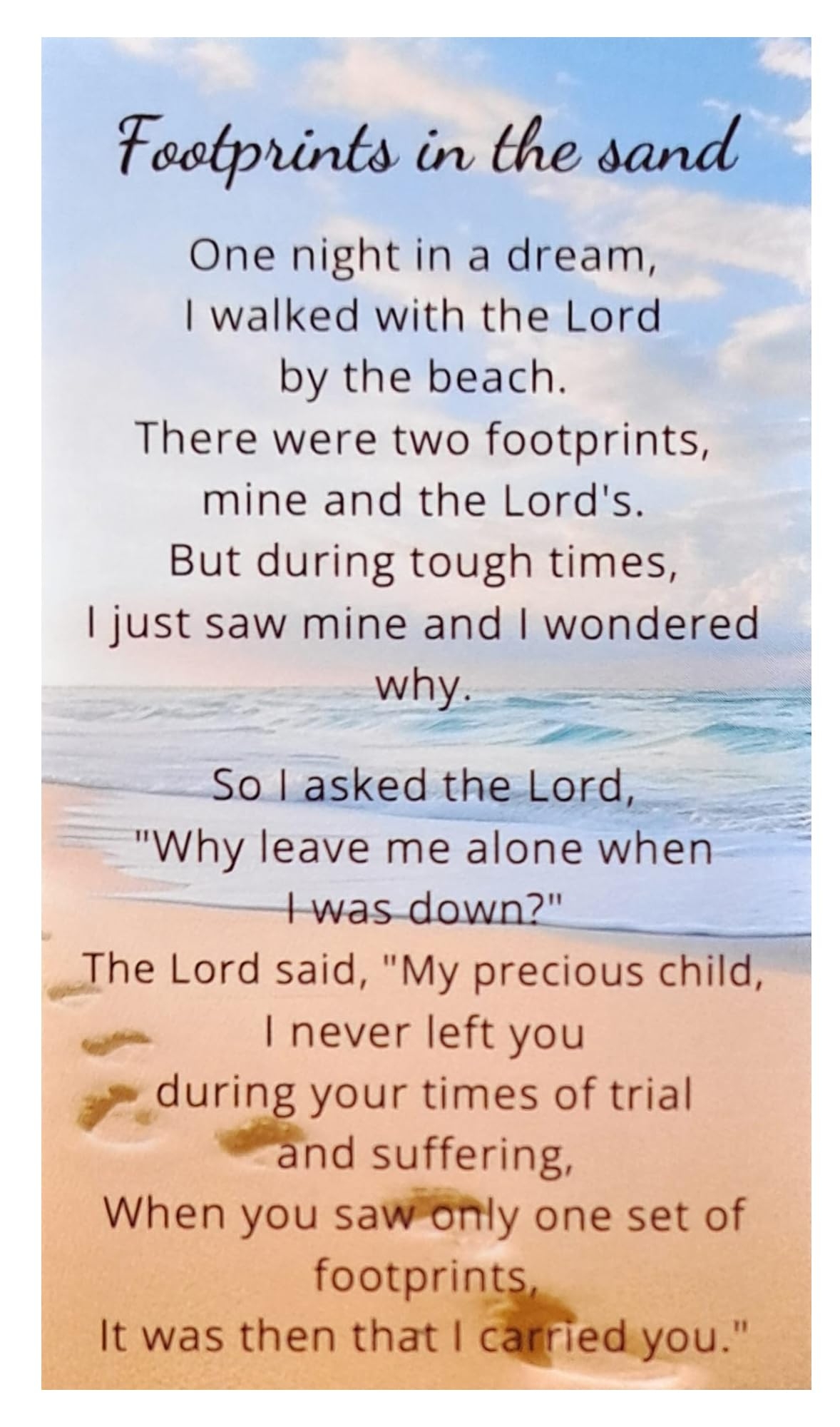 Amazon Footprints Poem Card Inspirational Footprints In The Sand Card Footprint Prayer Cards Small Bible Bookmark Set Of 25 Items Office Products