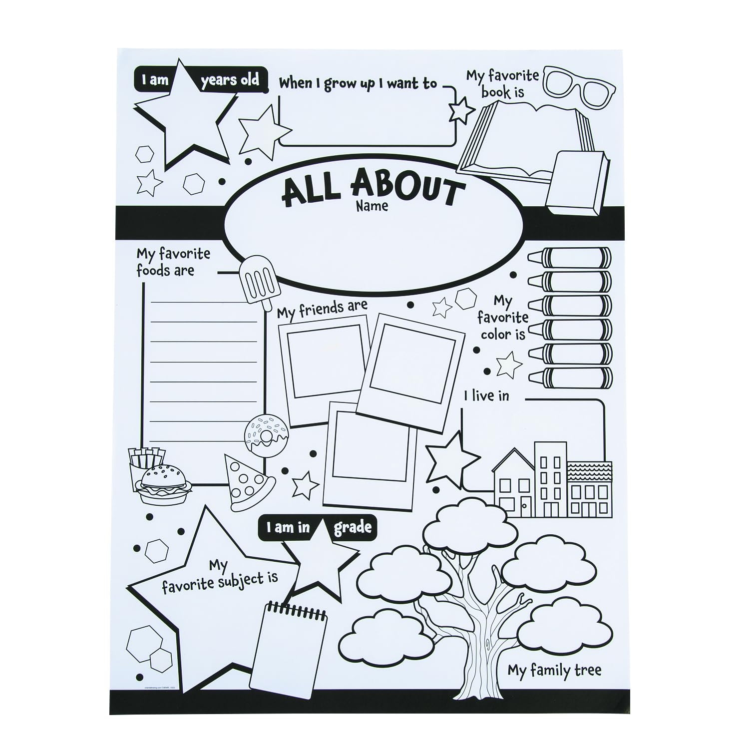 Amazon Fun Express All About Me Posters For Kids 30 Color Your Own Star Posters DIY School Classroom Daycare Preschool Kindergarten Activities Office Products