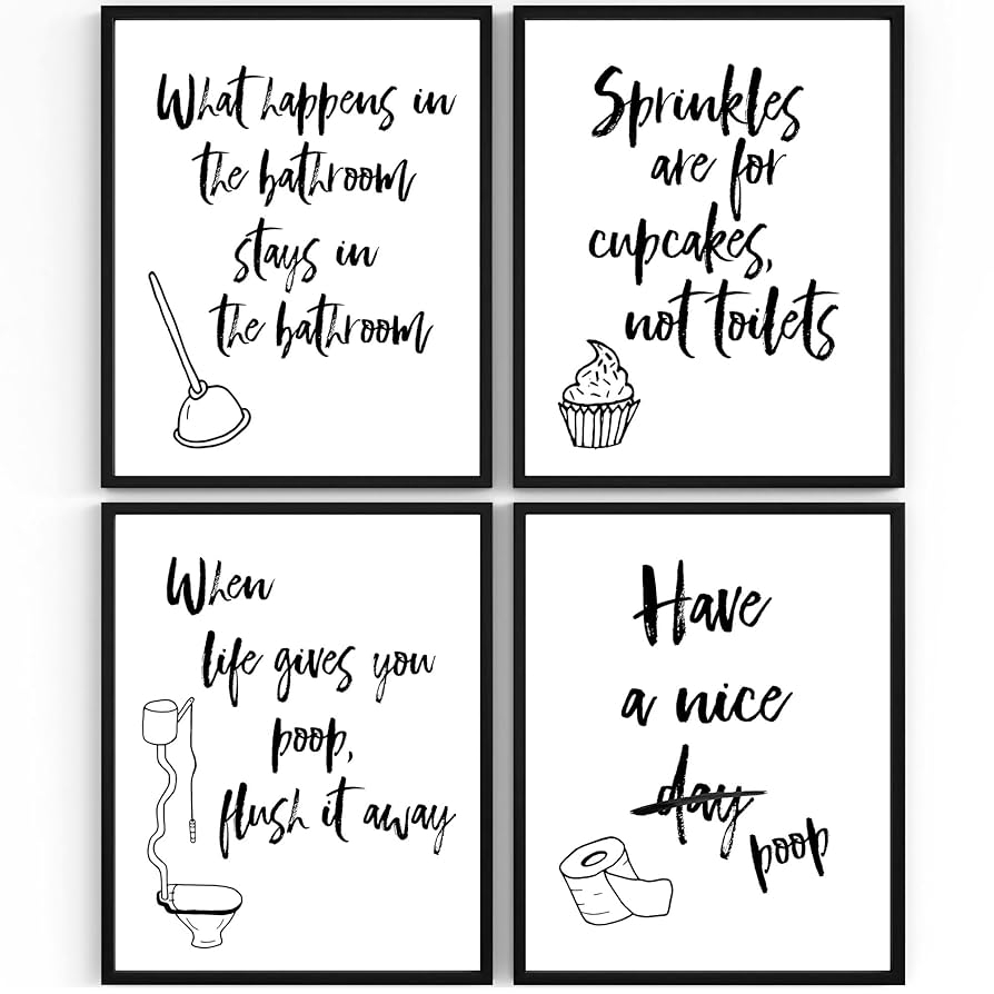 Amazon Funny Bathroom Signs Set Of 4 Unframed 8x10s Bathroom Decor Wall Art Prints Black And White Funny Quotes For Your Guestroom Rental Property Or Event Handmade Products