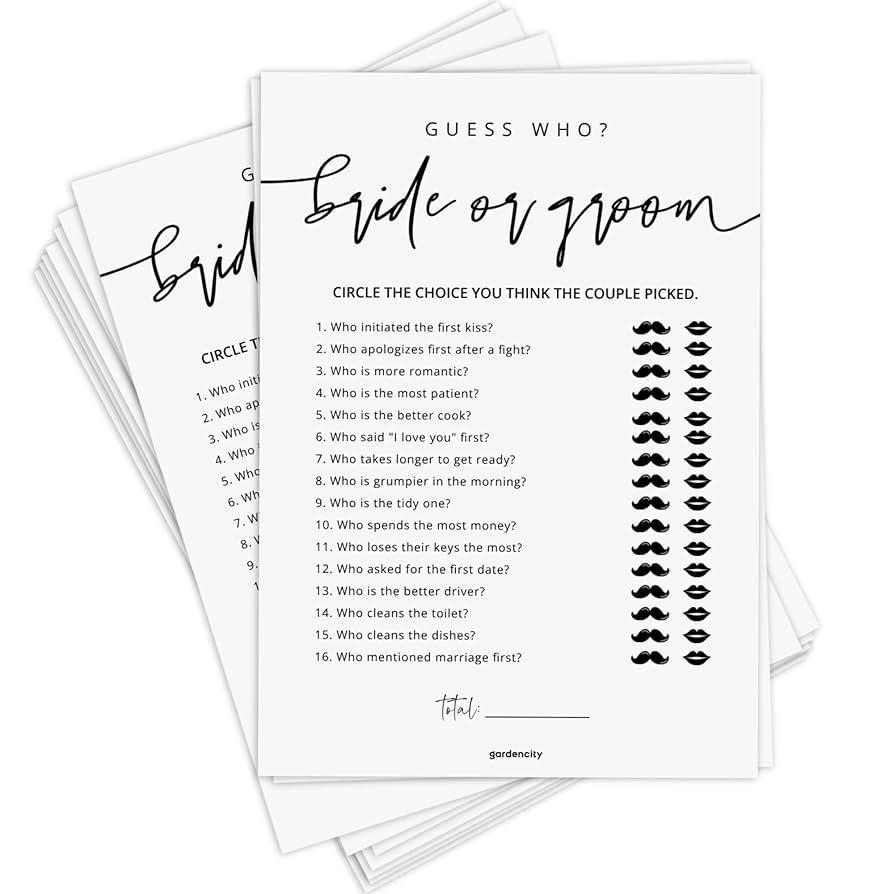 Amazon GardenCity Guess Who Bride Or Groom Bridal Shower Games For 50 Guests Minimalist Home U0026 Kitchen