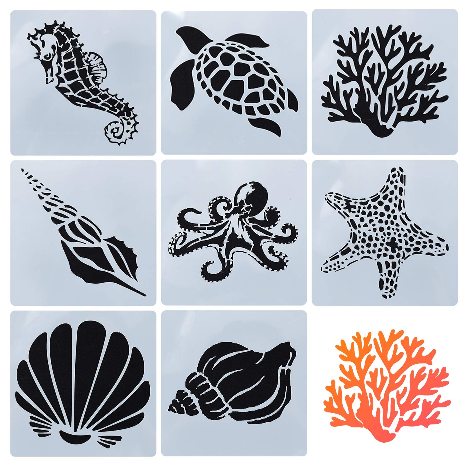 Amazon GORGECRAFT 8 Mixed Sea Animals Stencils Set 5 1x5 1 Ocean Creatures Painting Templates For DIY Art Crafts Scrabooking Starfish Conch Seahorse Coral Shell Designs 