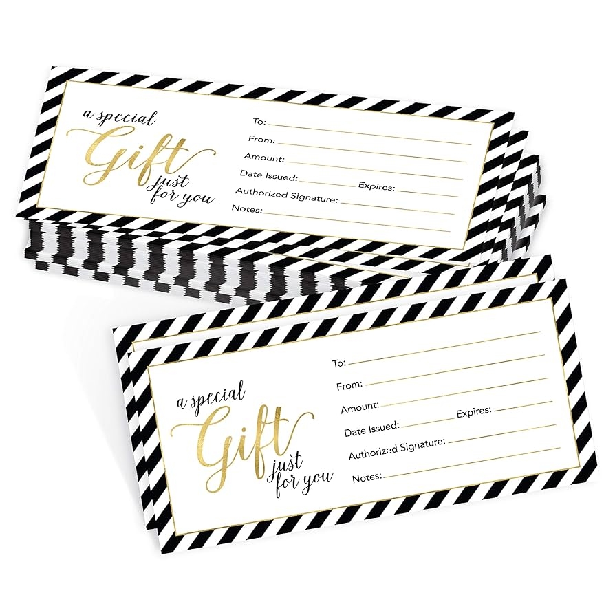 Amazon Hadley Designs 25 Gold Blank Gift Certificate Cards Vouchers For Holiday Birthday Small Business Restaurant Spa Beauty Makeup Hair Salon Wedding Bridal Baby Shower Cash Money Printable 4x9 Office Products