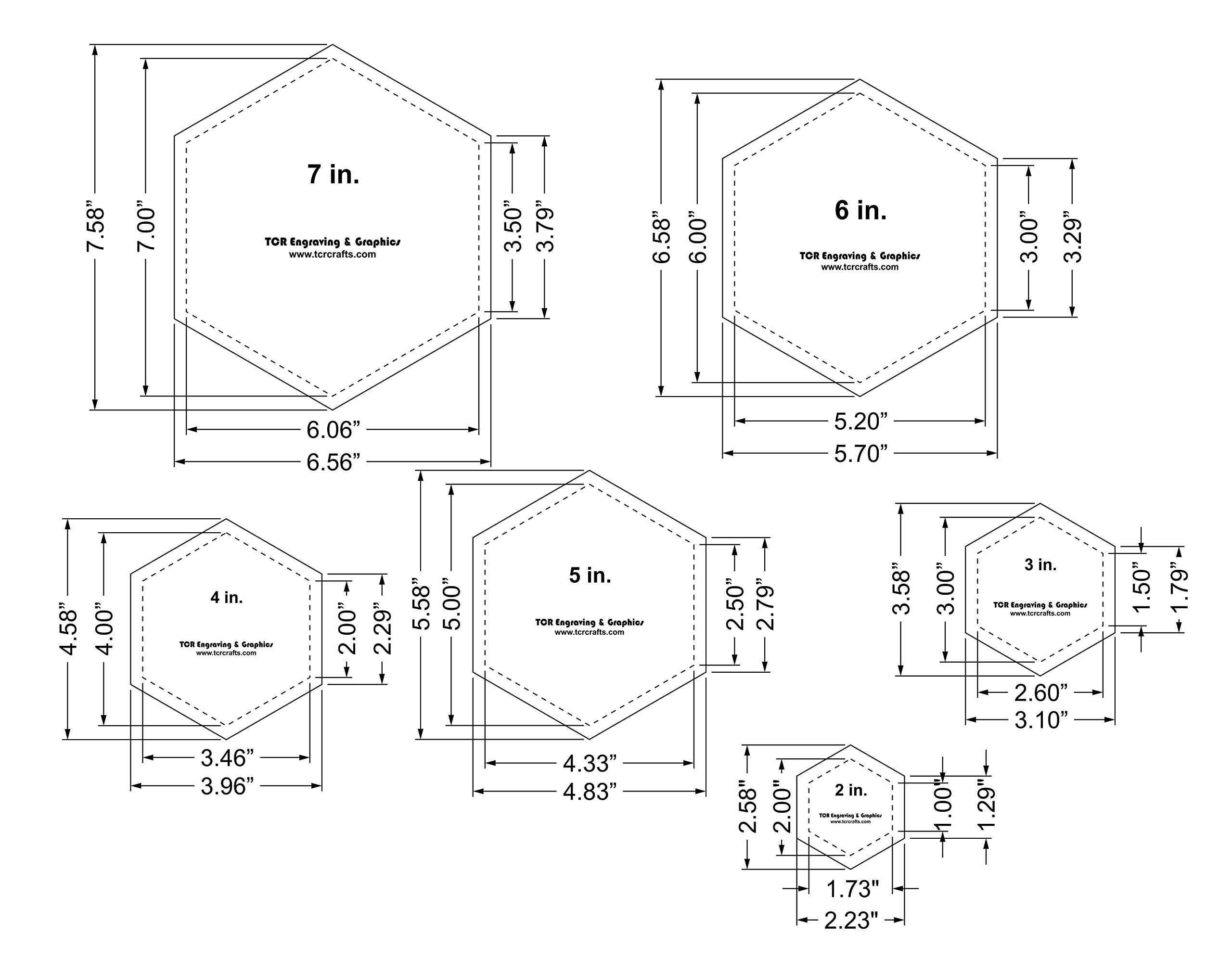 Amazon Hexagon Templates 6 Piece Set 2 3 4 5 6 7 Inches Clear 1 8 Inch Thick