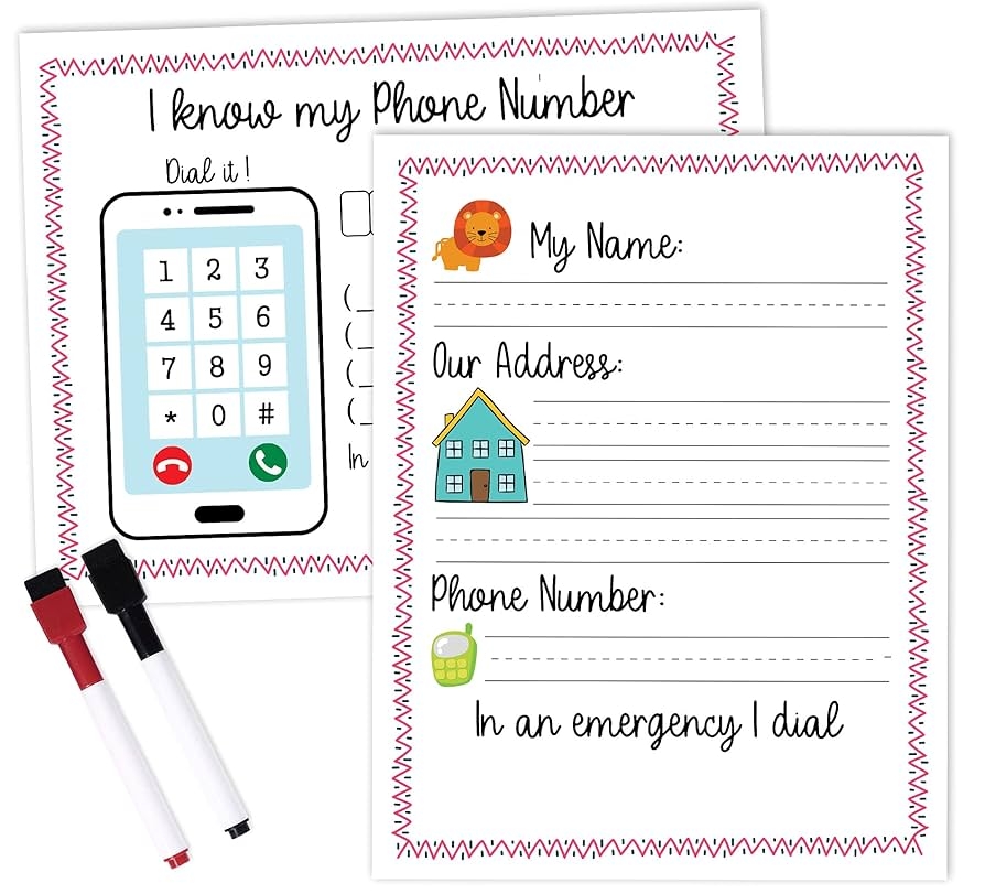 Amazon Inkdotpot Dry Erase Practice Worksheet I Know My Address I Know My Phone Number Preschool Kindergarten Laminated Worksheet Homeschool Activities For Kids With 2 Dry Erase Markers AZ Office Products