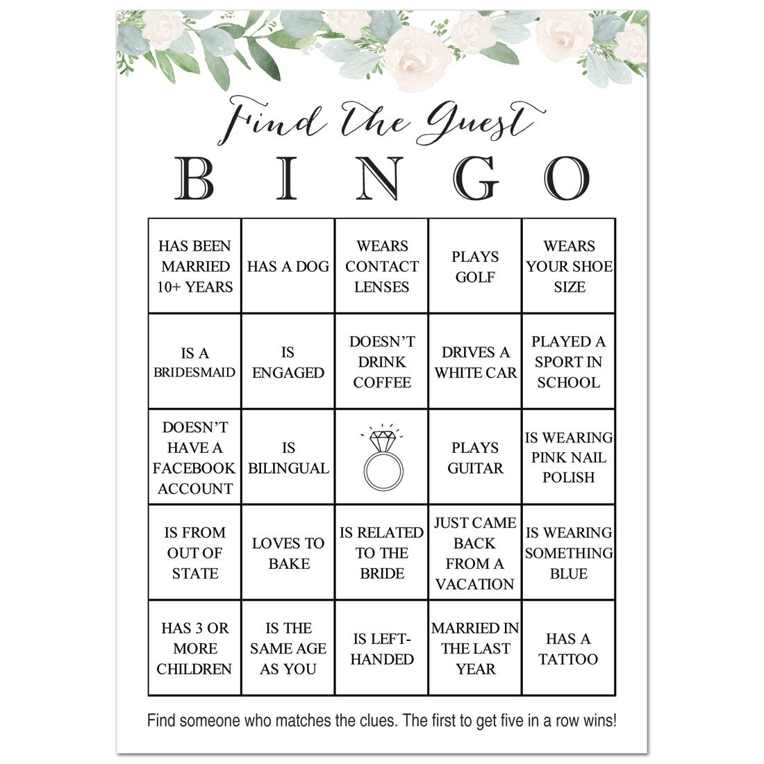 Amazon InvitationHouse 24 Cnt Find The Guest Bingo Bridal Shower Games Greenery Floral Bridal Shower Game Home U0026 Kitchen
