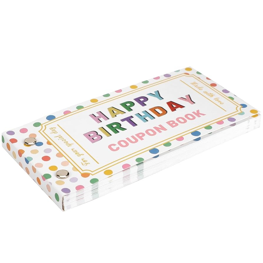 Amazon JULEASEL Happy Birthday Coupon Book For Kids Fun Personalized Birthday Gifts For Your Kiddos 20 Pre Written Coupons 10 Fillable Blank Cards Confetti Design Rainbow Color 250gsm Cardstock Office Products