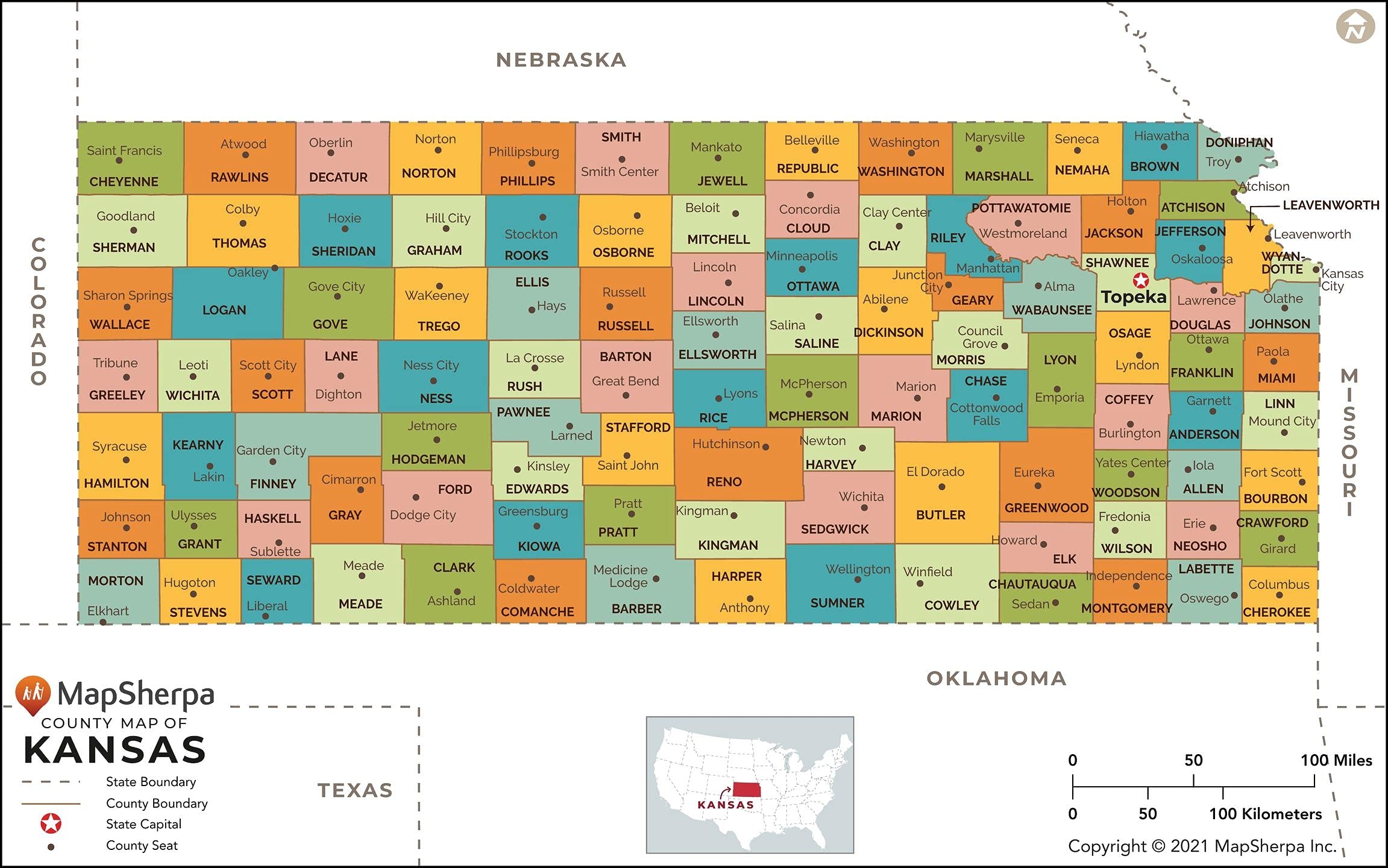 kansas county map printable