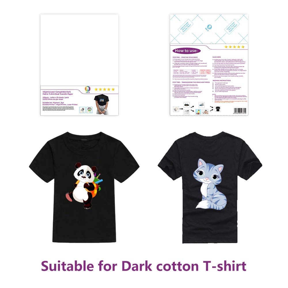 Amazon MR R 8 5 x11 Inkjet And Laser Compatible Printable Heat Transfer Vinyl Paper For Dark T shirt Fabric Made In USA 20 Sheets Office Products