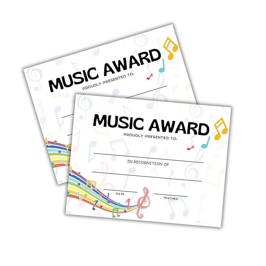 Amazon Music Award Certificate 50 Pk 8 5x11 Elementary Middle School Graduation Achievement Most Improved Student Lessons Kids Graduation End Of Year Notes Rainbow Orchestra Band Office Products