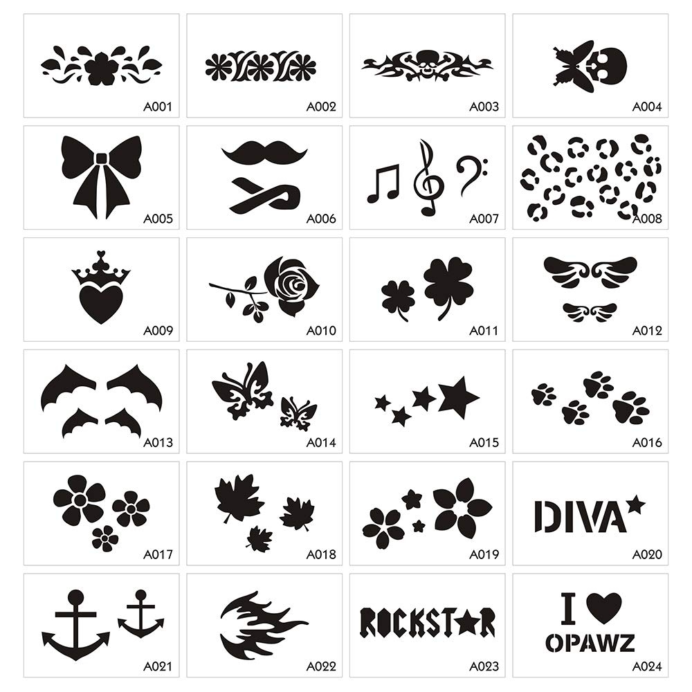 Amazon OPAWZ Tattoo Stencil Set 24pcs Unique Designs 