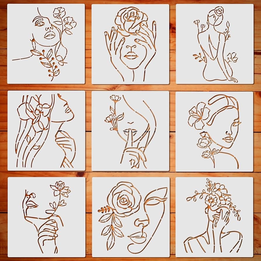 Amazon ORIGACH 9PCS 11 8x11 8inch Modern Minimalist Abstract Women Stencil Floral Female Face Pattern PET Large Stencils Reusable Template For Painting On Wood Wall Canvas Arts Crafts U0026 Sewing