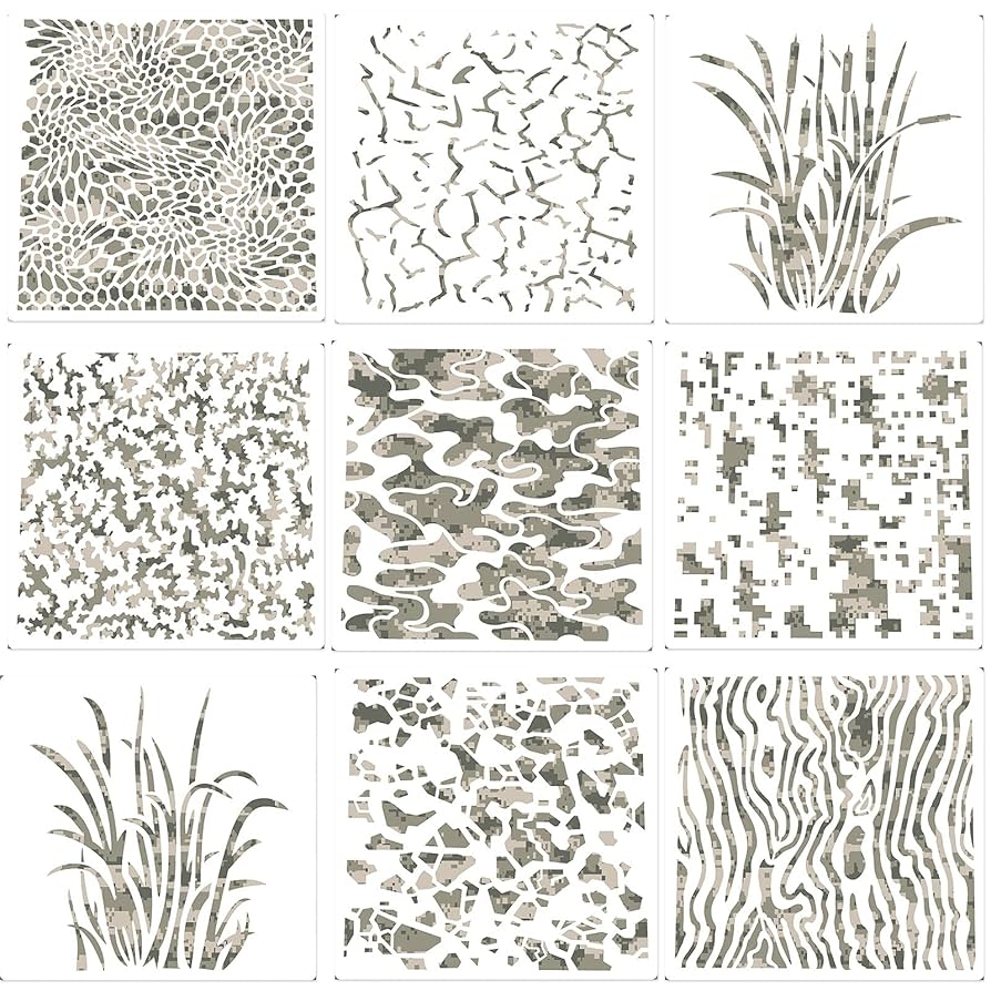 Amazon Outus 9 Pieces Camo Print Stencils Camouflage Painting Templates Reusable Grass Pattern Stencils Green Camo For DIY Scrapbooking Painting On Wood Crafts 11 8 X 11 8 Inch Arts Crafts U0026 Sewing
