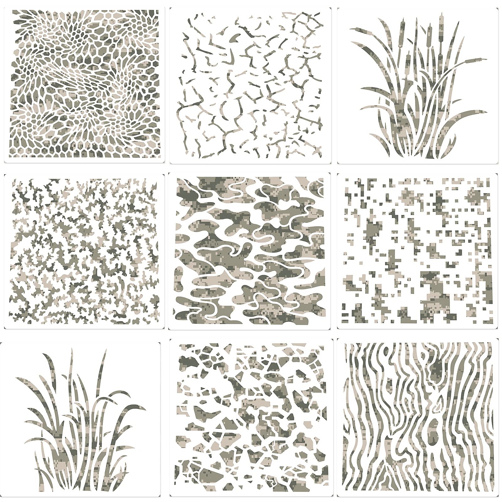 Amazon Outus 9 Pieces Camo Print Stencils Camouflage Painting Templates Reusable Grass Pattern Stencils Green Camo For DIY Scrapbooking Painting On Wood Crafts 6 X 6 Inch Arts Crafts U0026 Sewing