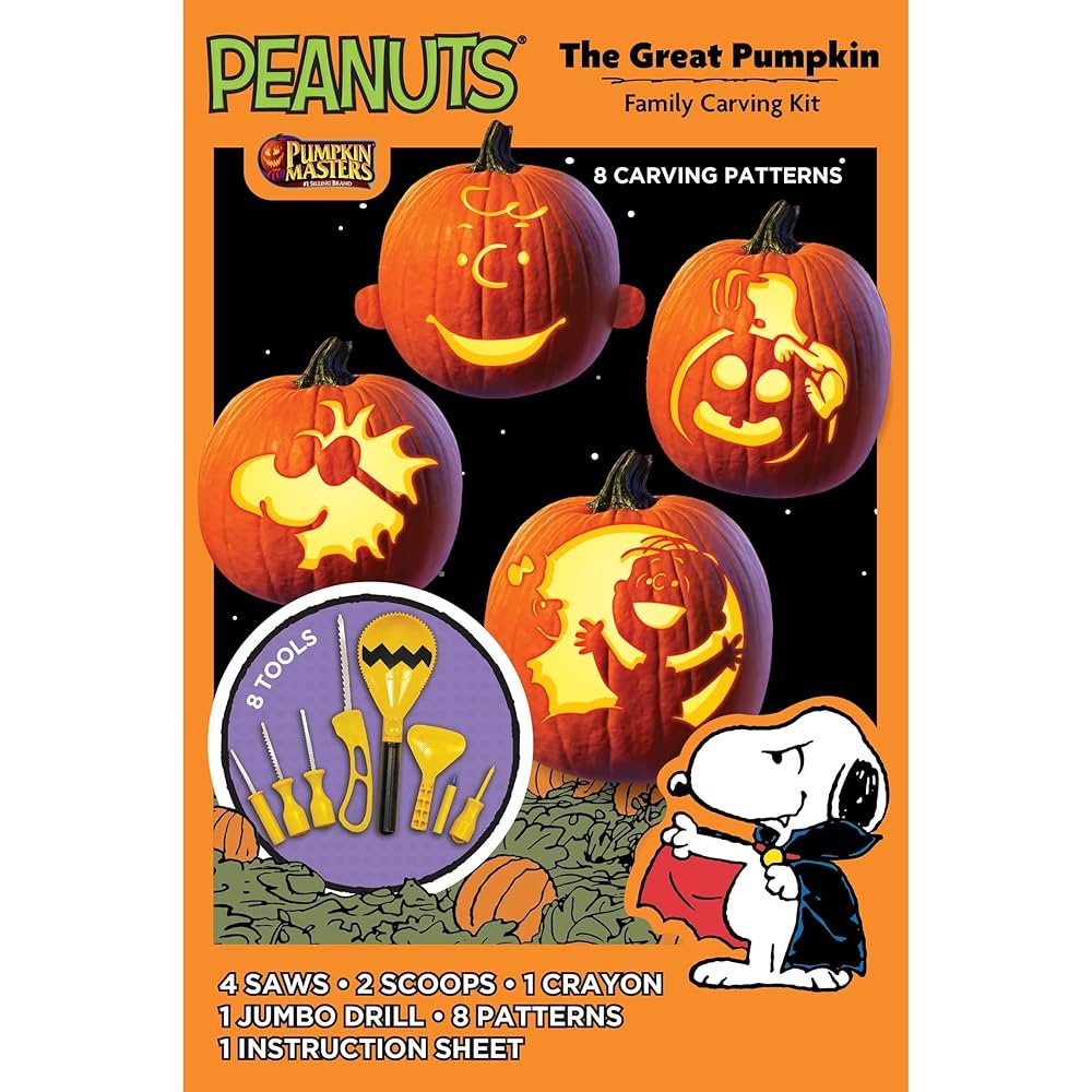 Amazon Peanuts The Great Pumpkin Family Carving Kit By Pumpkin Masters Includes 8 Carving Tools And 8 Carving Patterns Home U0026 Kitchen