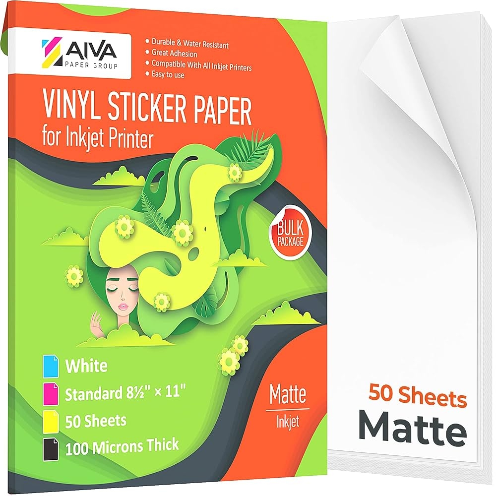 Amazon Printable Vinyl Sticker Paper Waterproof Decal Paper For Inkjet Printer 50 Self Adhesive Sheets Matte White Standard Letter Size 8 5