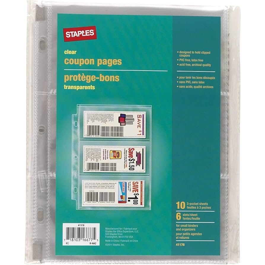 Amazon Staples 403487 3 Pocket Heavy Duty Coupon Pages Clear 5 Inch X 8 Inch 10 Pack 41178 Office Products