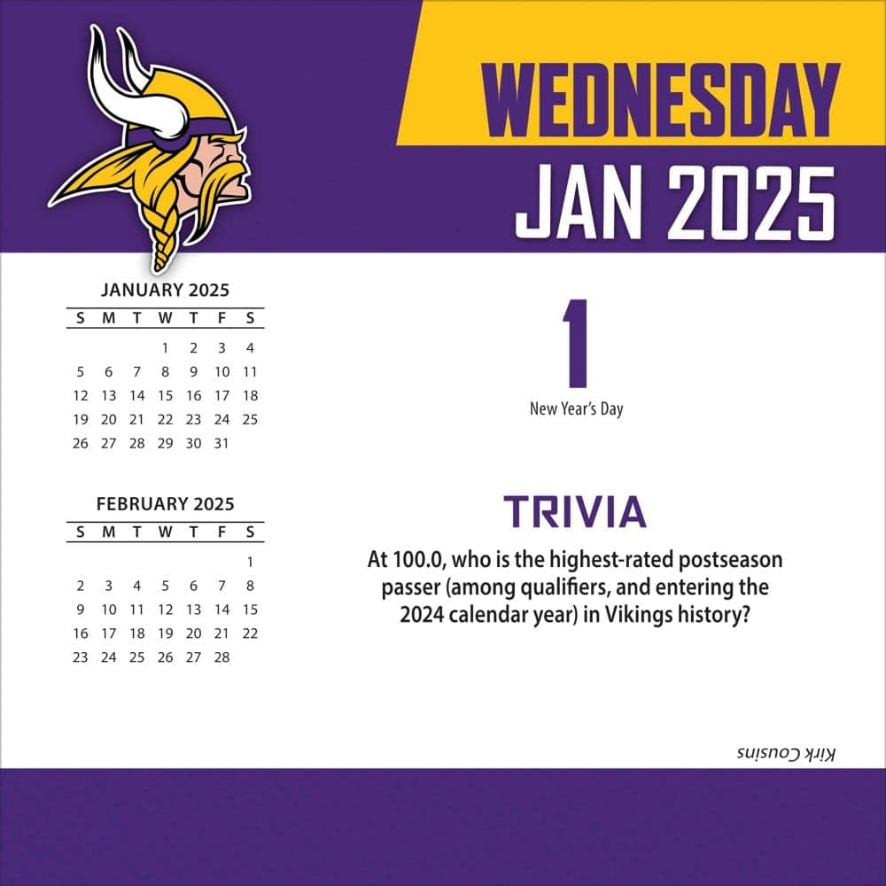Amazon Turner Sports Minnesota Vikings 2025 Box Calendar 