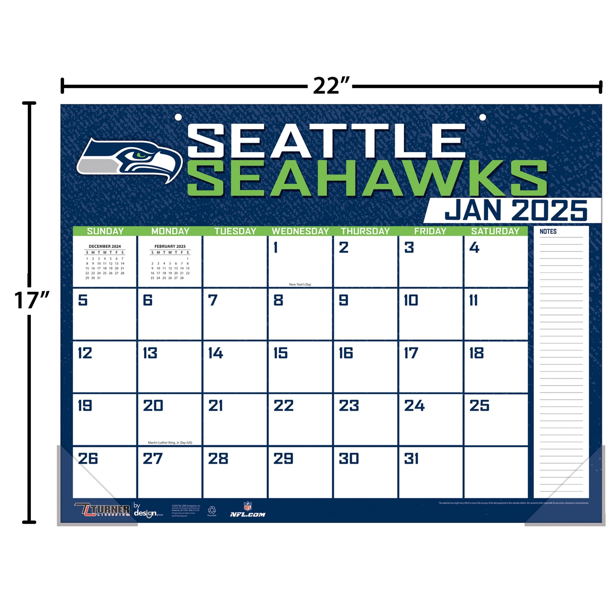Amazon TURNER SPORTS Seattle Seahawks 2025 22x17 Desk 